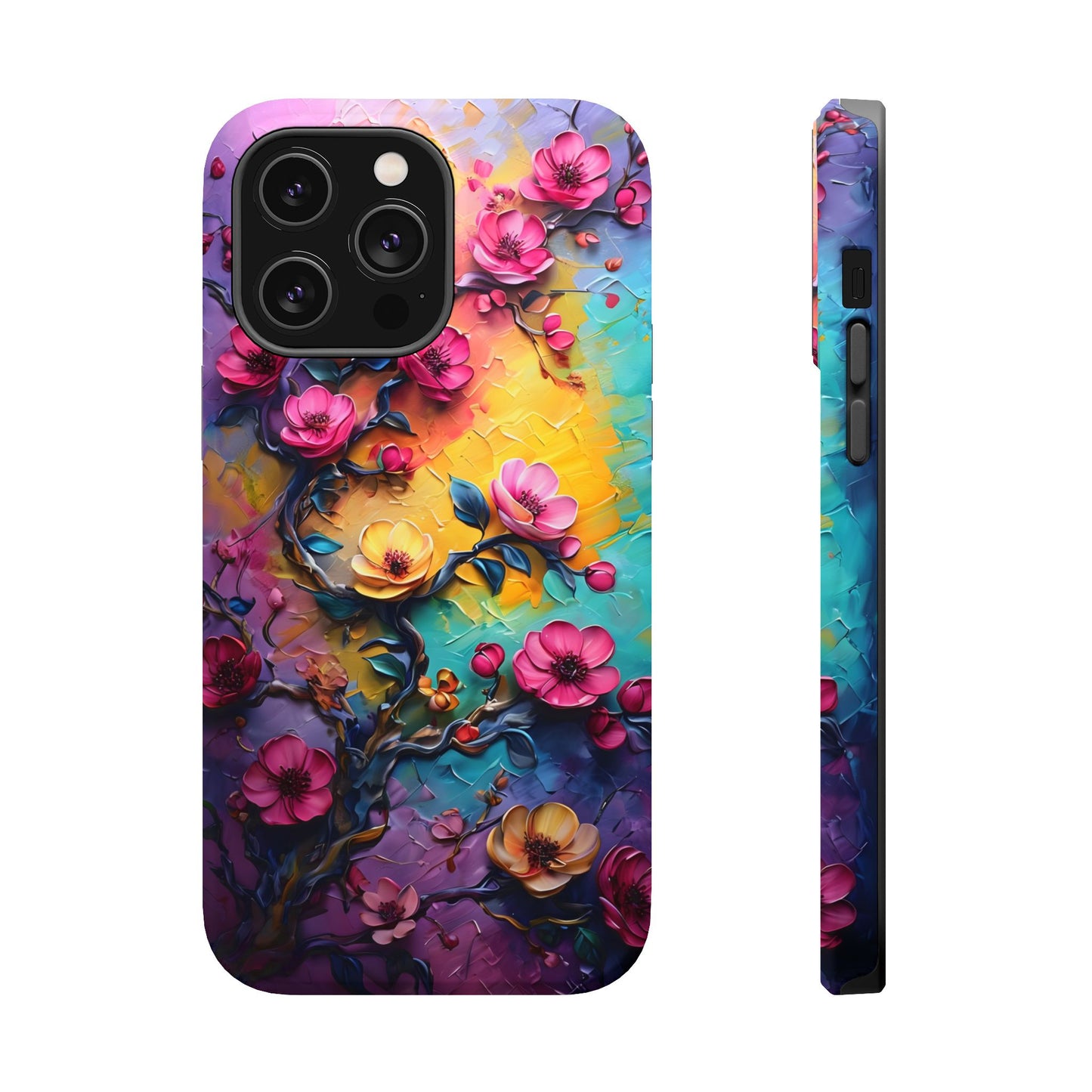 Floral Magnetic Tough Case, Vibrant Phone Cover, Durable Protection, Gift for Flower Lovers, Colorful Floral Design