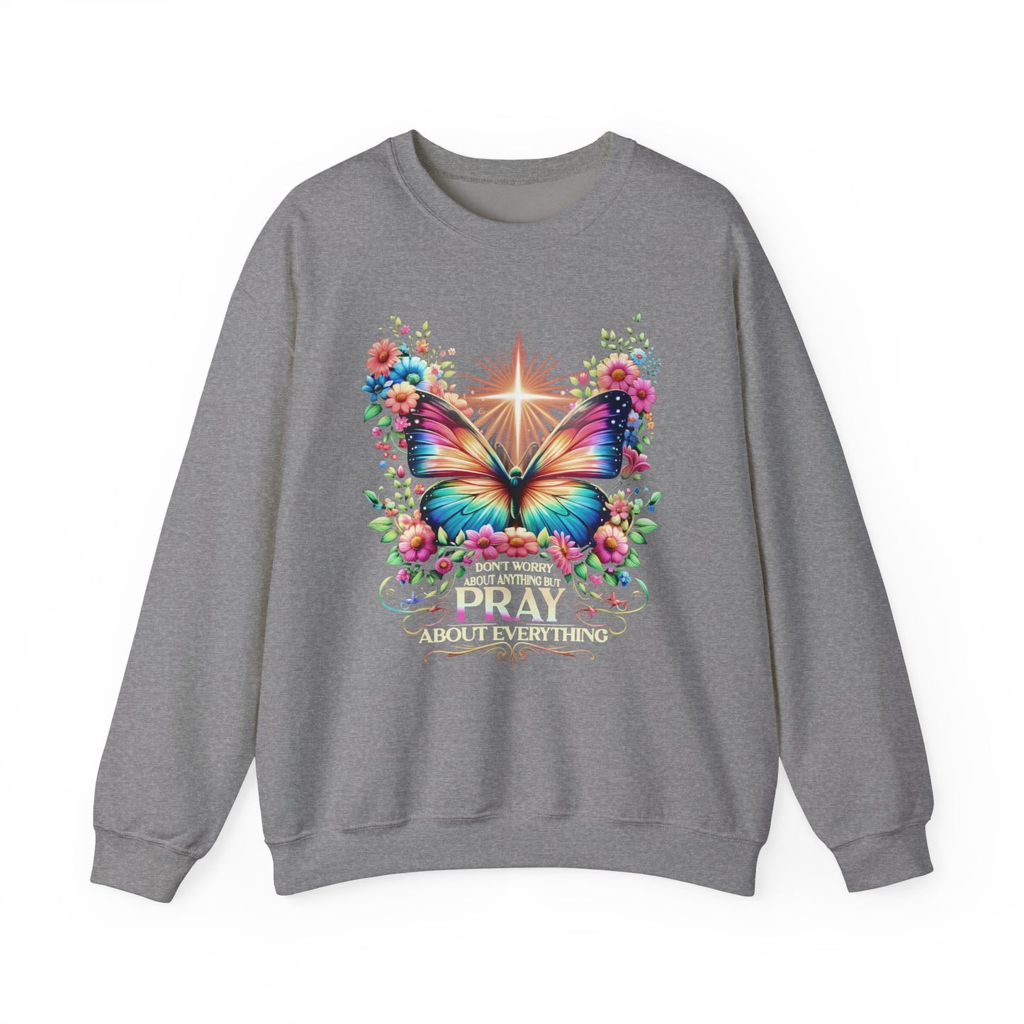 Butterfly Prayer Sweatshirt, Unisex Cozy Crewneck, Inspirational Gift, Floral Design, Casual Wear, Spring Fashion