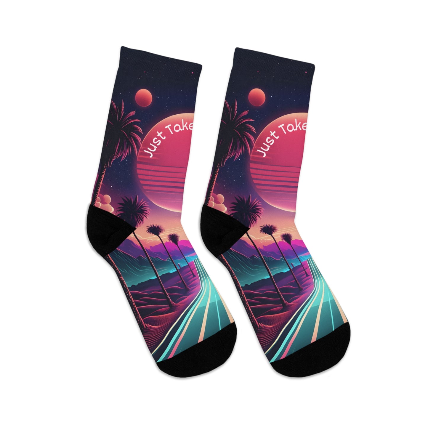 Socks, Retro Sunset Adventure Design, Eco-Friendly Gift, Summer Vibes, Unique Footwear, Travel Accessories