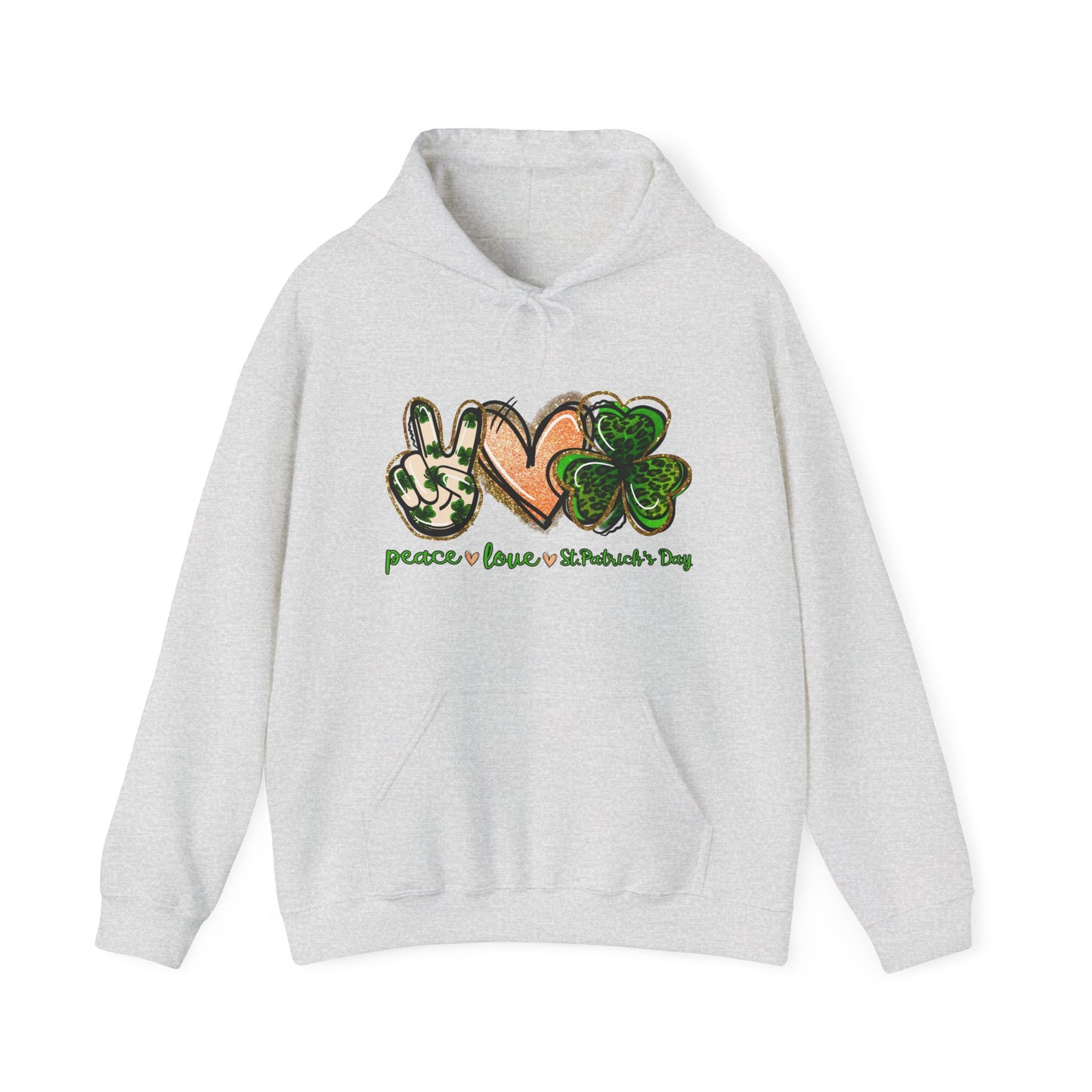 Peace Love Shamrocks Unisex Hoodie, St. Patricks Day Sweatshirt, Irish Gift, Eco-Friendly Clothing, Cozy Casual Wear