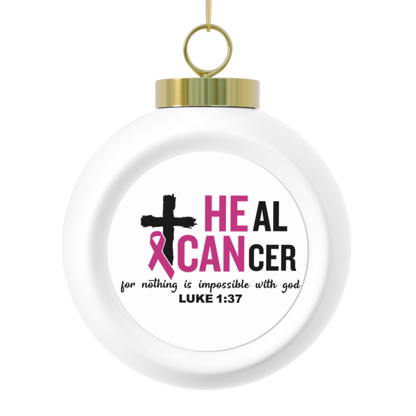 Inspirational Christmas Ball Ornament, Faith Decor for Holidays, Cancer Awareness Ornament, Religious Gift, Luke 1:37,