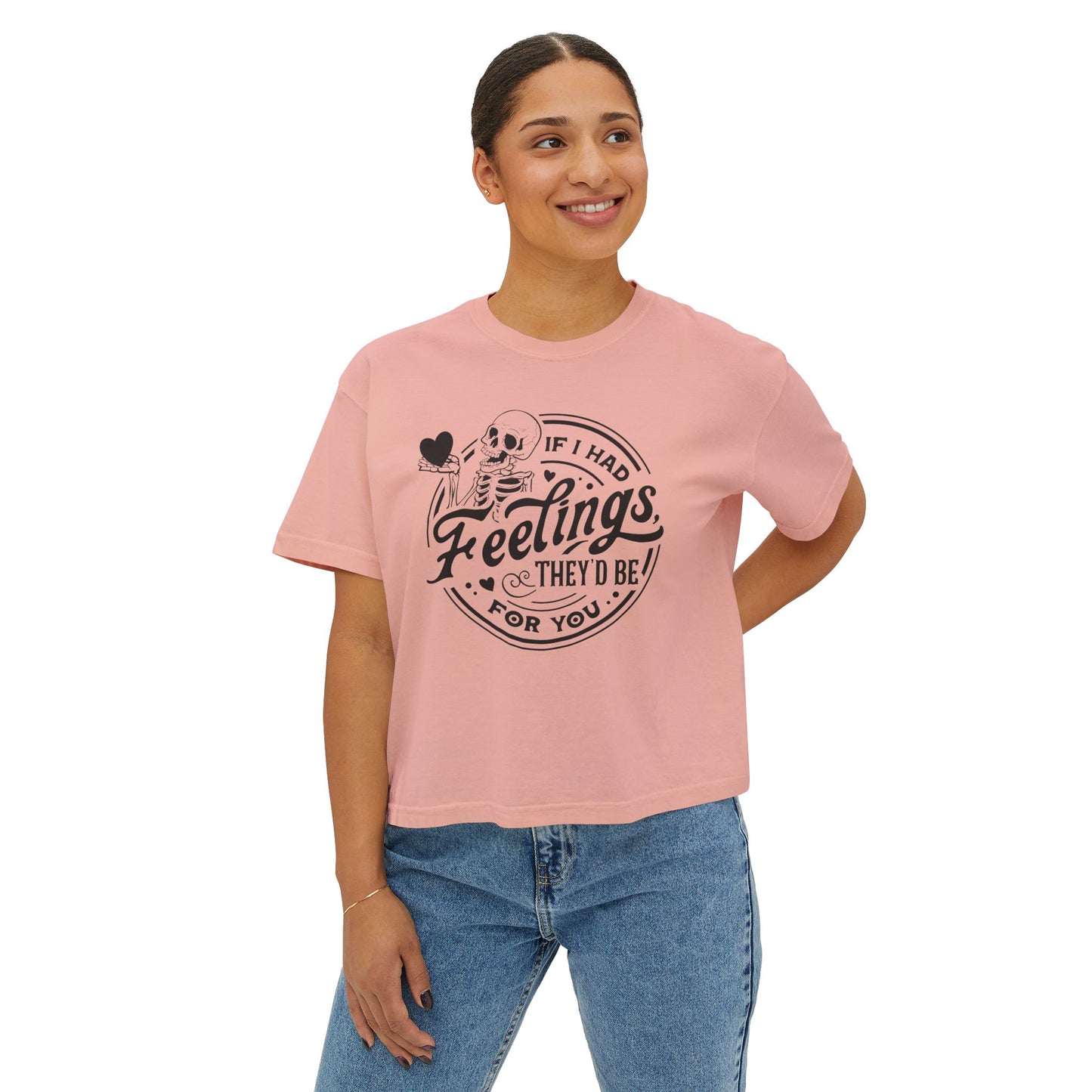 Skeleton Feelings Boxy Tee - Fun & Casual Valentine's Day Graphic Top for Women