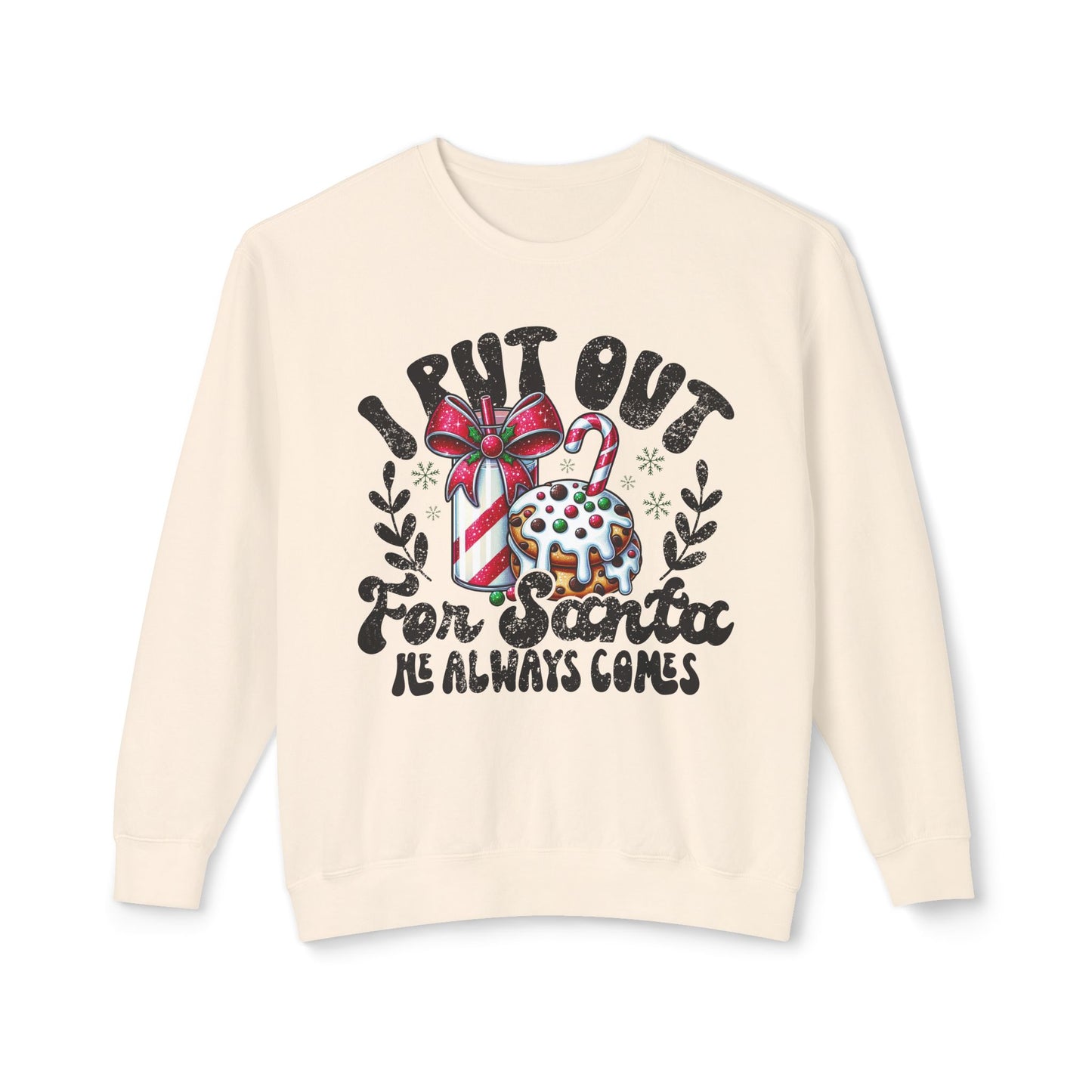 I Put Out for Santa Sweatshirt, Funny Christmas Crewneck, Holiday Gift, Unisex Lightweight Sweater, Festive Apparel, Xmas