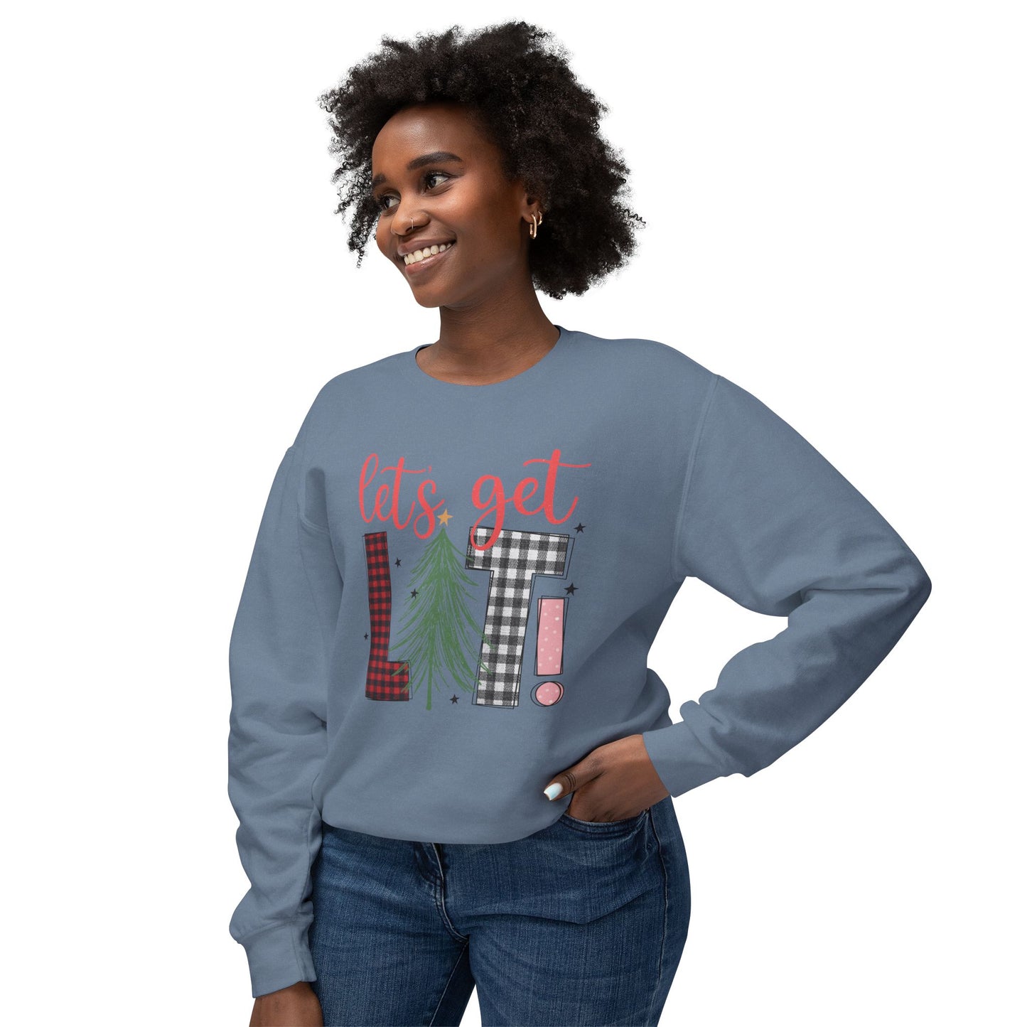 Let's Get Lit Sweatshirt, Cozy Crewneck Top for Holidays, Gift for Her, Christmas Apparel, Festive Shirt