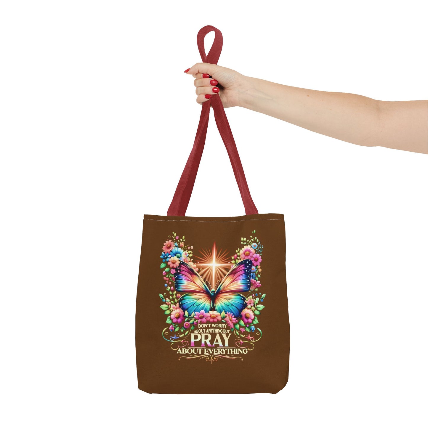 Inspirational Butterfly Tote Bag - "Don't Worry, Pray About Everything" - Motivational Gift, Eco-Friendly Tote, Reusable Shopping Bag,