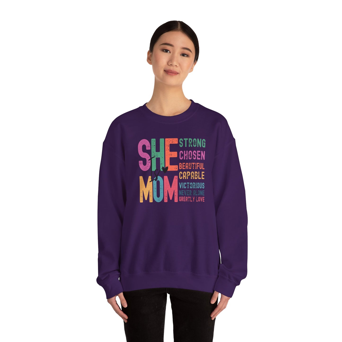 She Is Mom Sweatshirt, Inspirational Crewneck, Mother's Day Gift, Cozy Pullover for Moms, Unique Mom Appreciation Gift