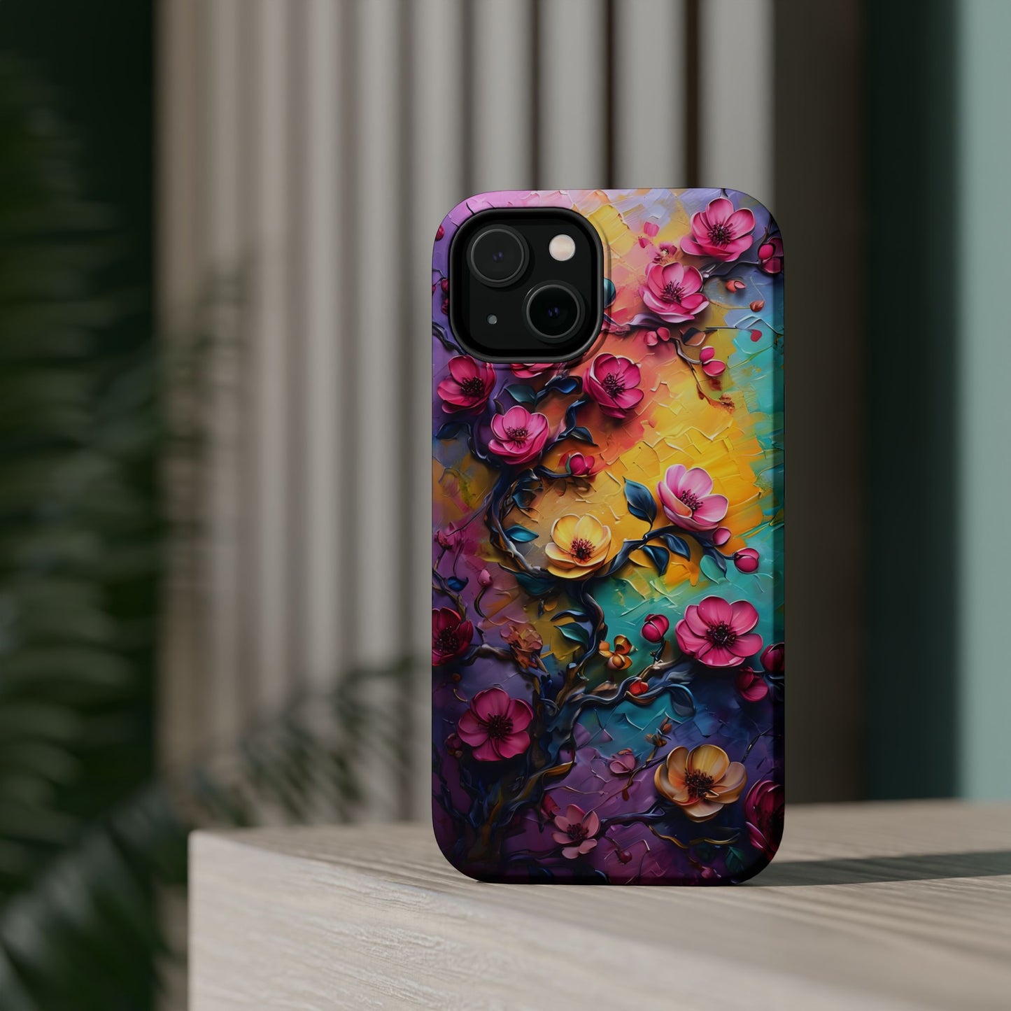 Floral Magnetic Tough Case, Vibrant Phone Cover, Durable Protection, Gift for Flower Lovers, Colorful Floral Design