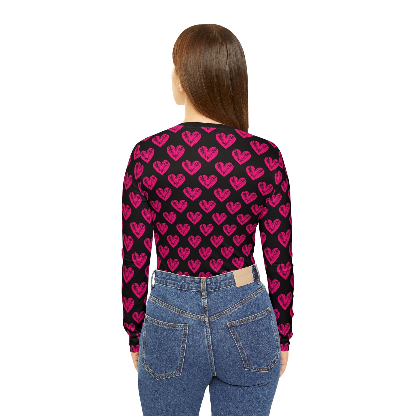 Heart Pattern Women's Long Sleeve V-Neck Shirt - Perfect for Valentine's Day and Casual Wear