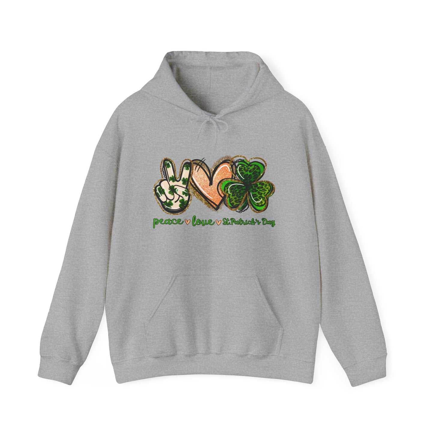 Peace Love Shamrocks Unisex Hoodie, St. Patricks Day Sweatshirt, Irish Gift, Eco-Friendly Clothing, Cozy Casual Wear