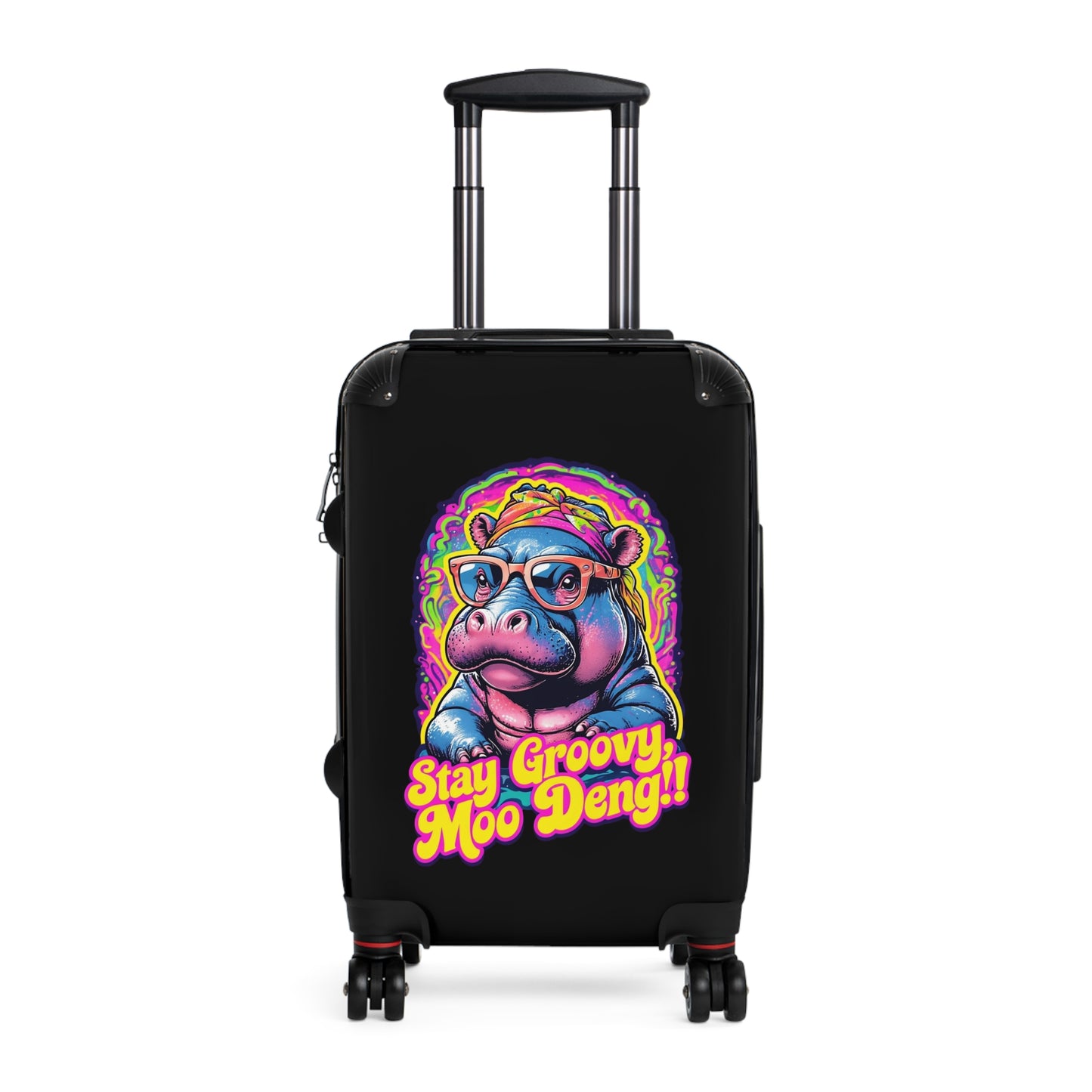 Groovy Hippo Suitcase - Fun Luggage for Travelers, Vacation, Gifts - Stay Groovy Moo Deng Design, Summer Adventures, Cute Travel Gear