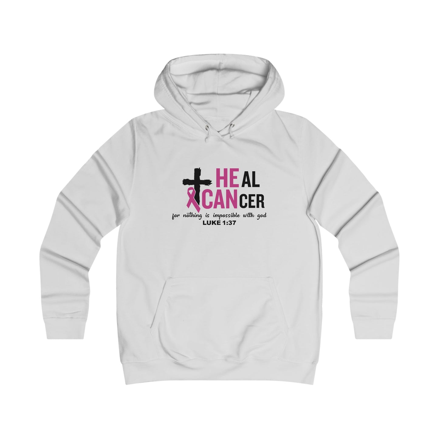 Faith Inspired Cancer Awareness Girlie College Hoodie, Hope Sweatshirt, Luke 1:37, Supportive Christian Motivation Apparel, Gifts for