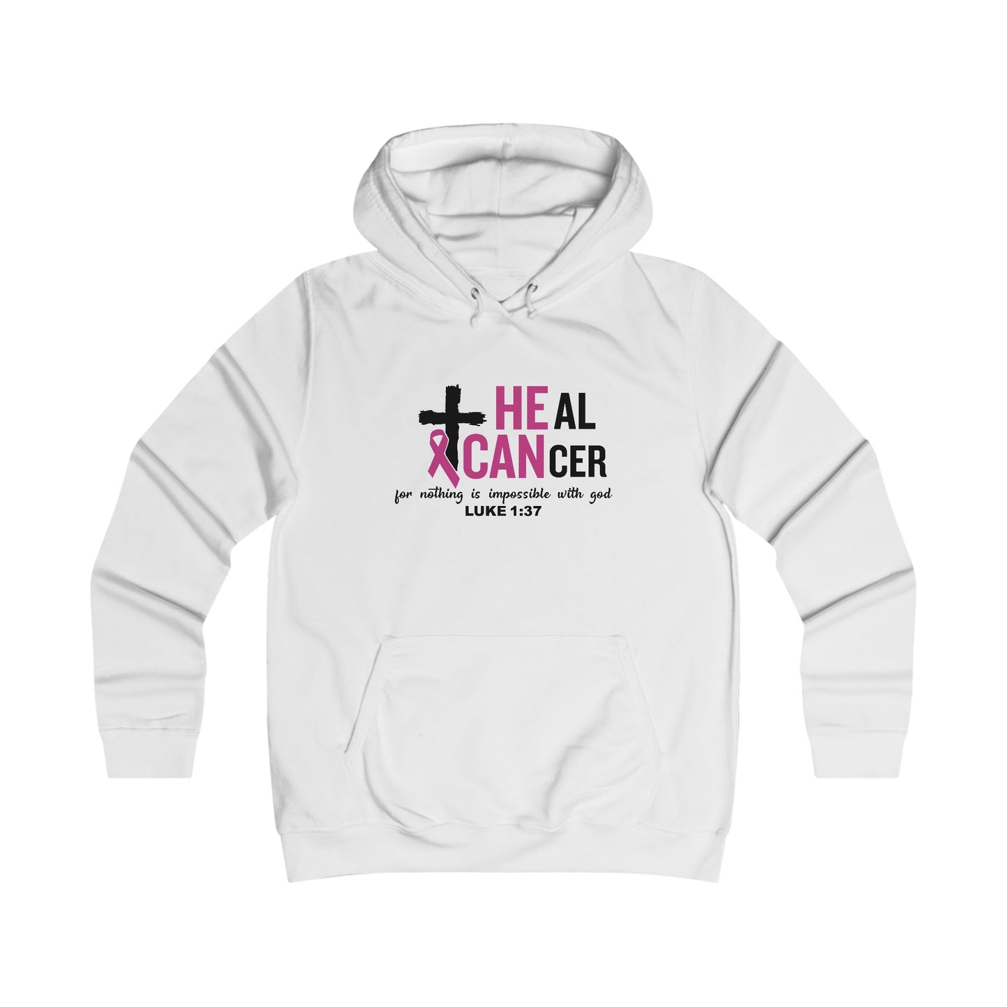 Faith Inspired Cancer Awareness Girlie College Hoodie, Hope Sweatshirt, Luke 1:37, Supportive Christian Motivation Apparel, Gifts for