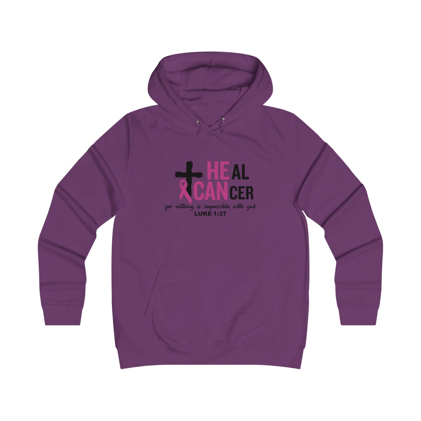 Faith Inspired Cancer Awareness Girlie College Hoodie, Hope Sweatshirt, Luke 1:37, Supportive Christian Motivation Apparel, Gifts for