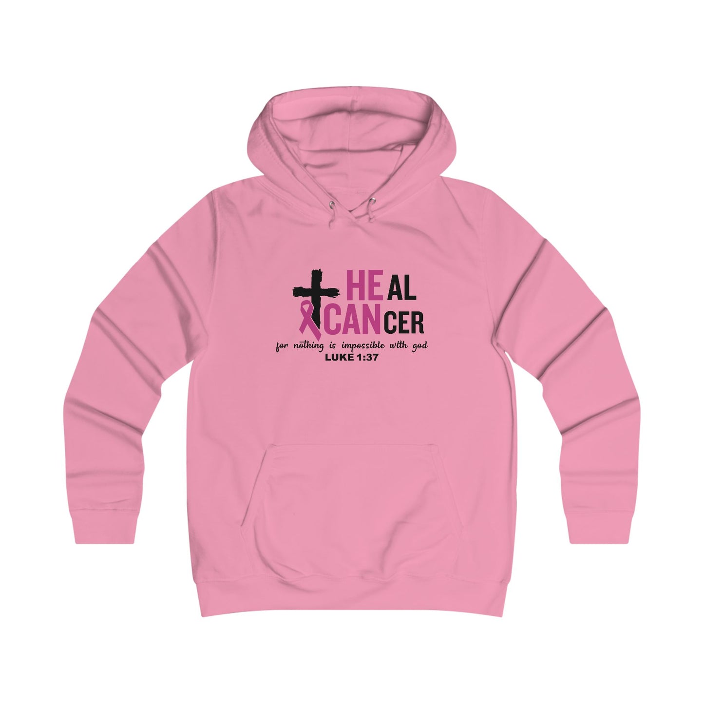 Faith Inspired Cancer Awareness Girlie College Hoodie, Hope Sweatshirt, Luke 1:37, Supportive Christian Motivation Apparel, Gifts for