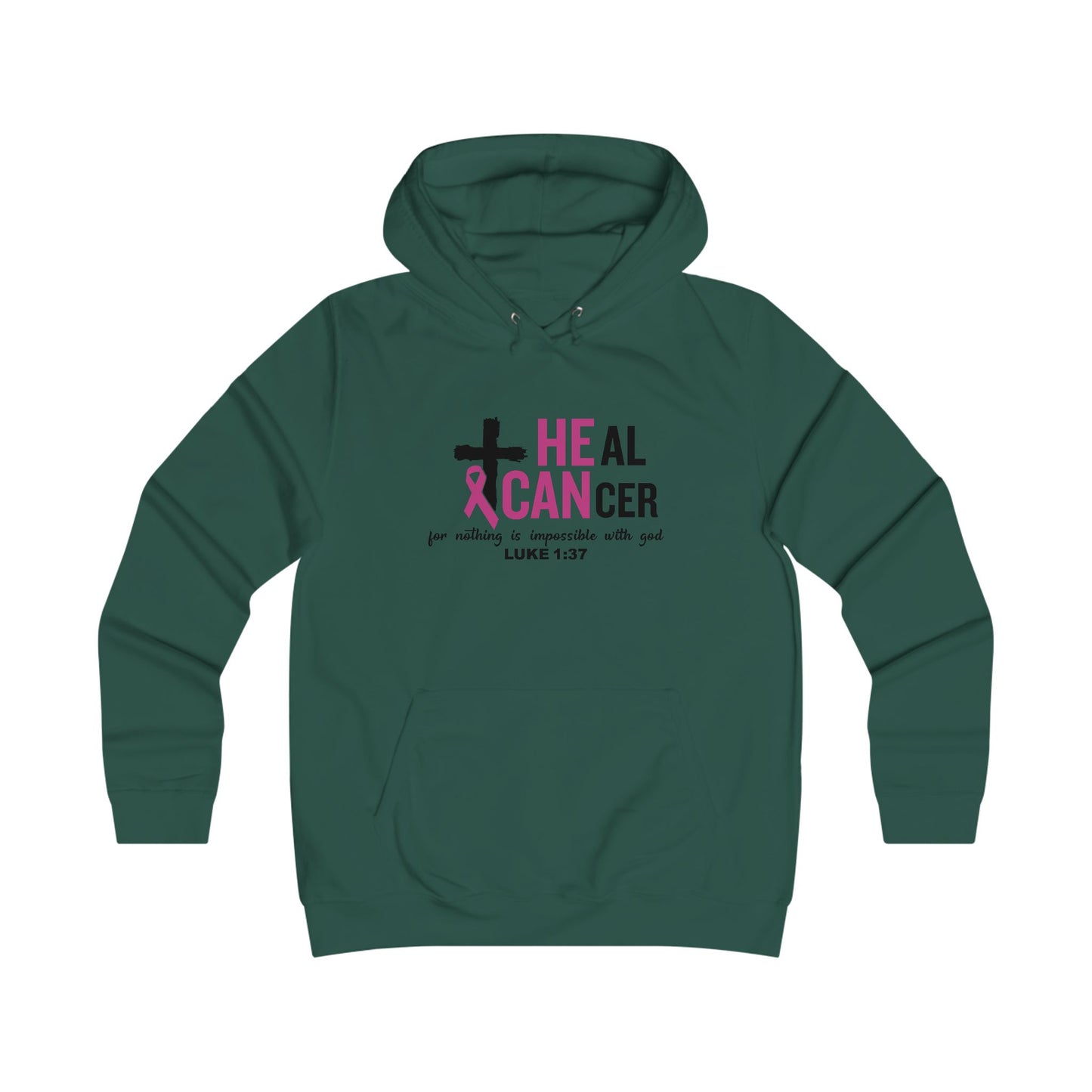 Faith Inspired Cancer Awareness Girlie College Hoodie, Hope Sweatshirt, Luke 1:37, Supportive Christian Motivation Apparel, Gifts for