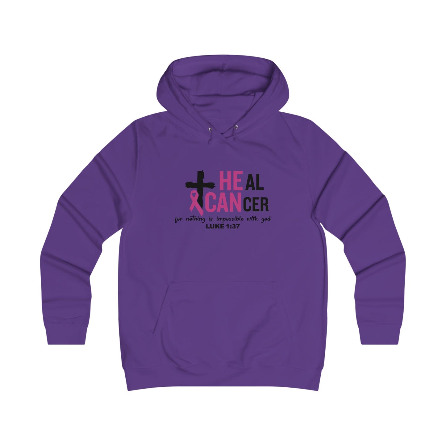 Faith Inspired Cancer Awareness Girlie College Hoodie, Hope Sweatshirt, Luke 1:37, Supportive Christian Motivation Apparel, Gifts for