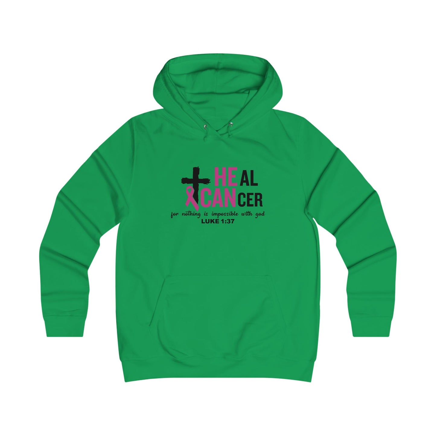 Faith Inspired Cancer Awareness Girlie College Hoodie, Hope Sweatshirt, Luke 1:37, Supportive Christian Motivation Apparel, Gifts for