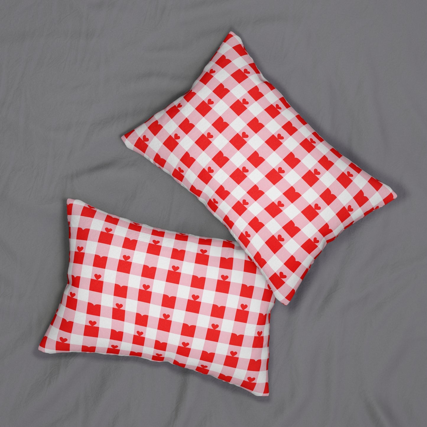 Red Heart Check Lumbar Pillow - Cozy Home Decor for Love and Romance