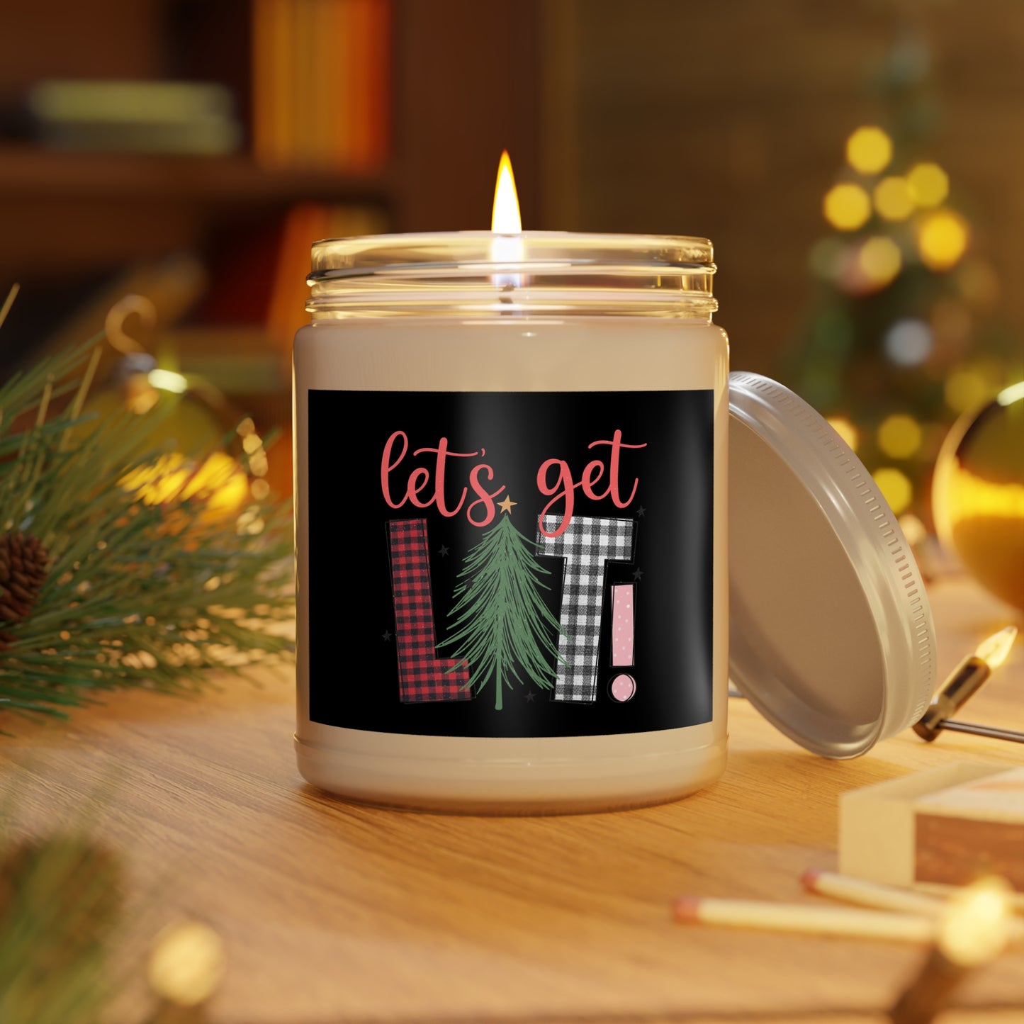 Holiday Scented Candle - "Let's Get Lit!" - Cozy Home Decor, Christmas Gift, Aromatherapy, Party Favors, Self-Care