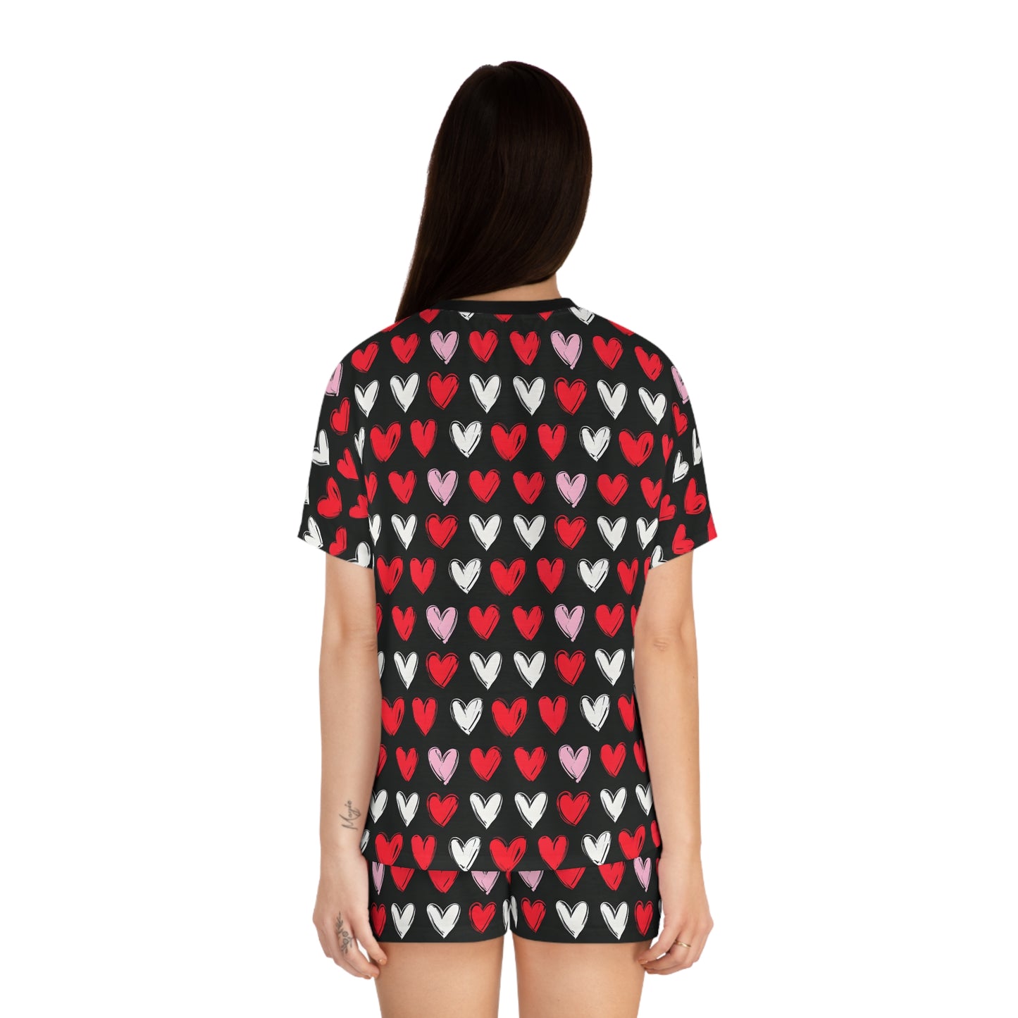 Sweetheart Print Women's Short Pajama Set – Cozy Sleepwear for Valentine's Day