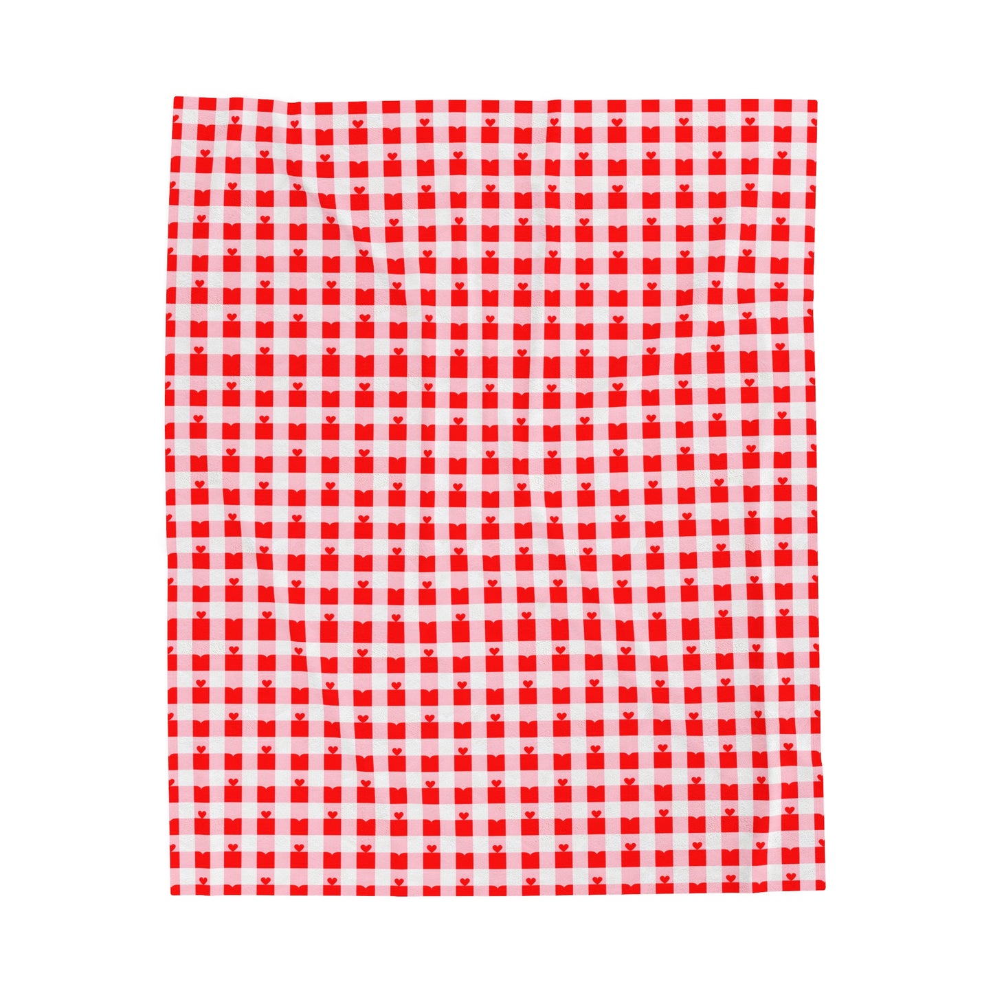 Velveteen Plush Blanket - Cozy Red Gingham Pattern - Valentine Blanket