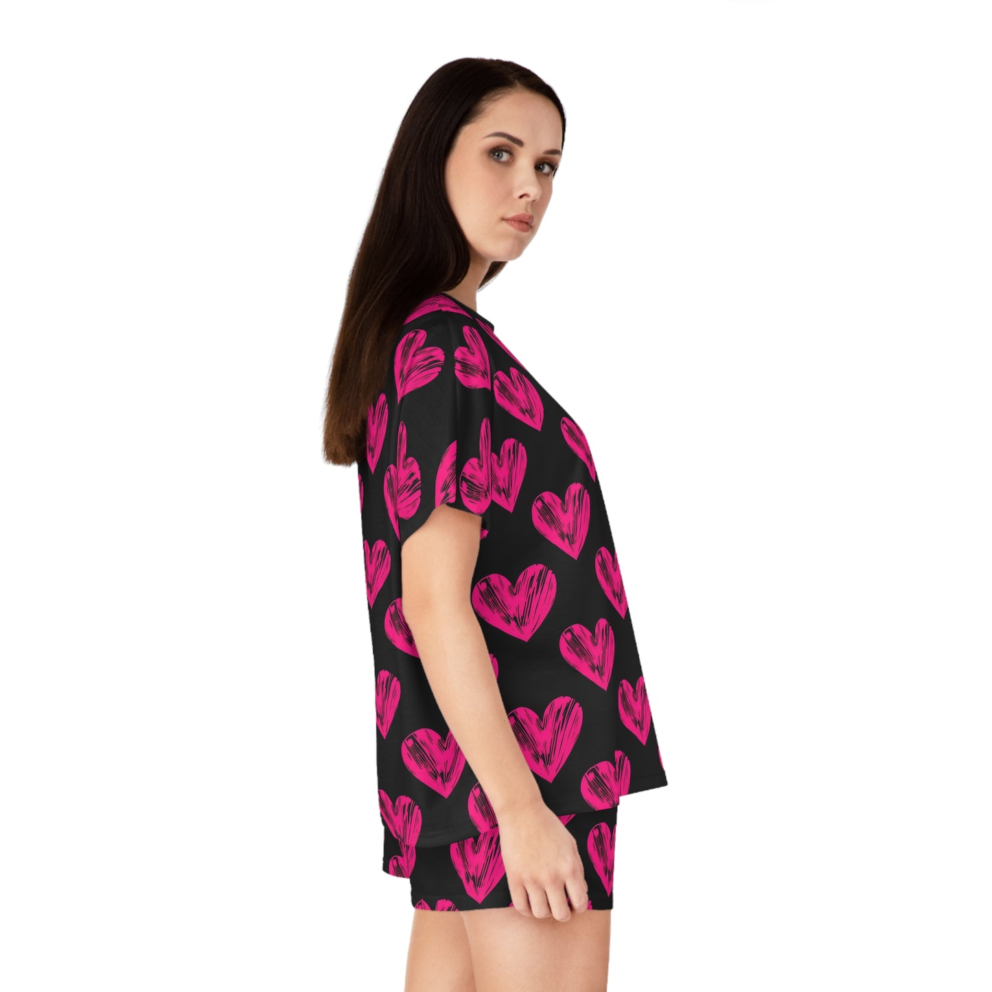 Heart Printed Women's Short Pajama Set - Cute and Comfy Sleepwear for Valentine's Day