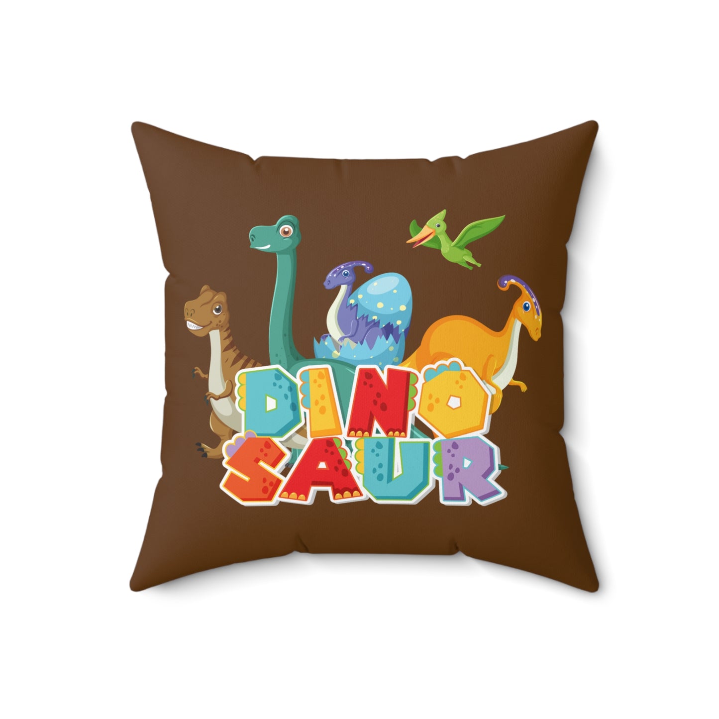 Dinosaur-Themed Spun Polyester Square Pillow, Great for Kids Rooms, Dinosaur Party Decor, Playroom Accent, Fun Gift