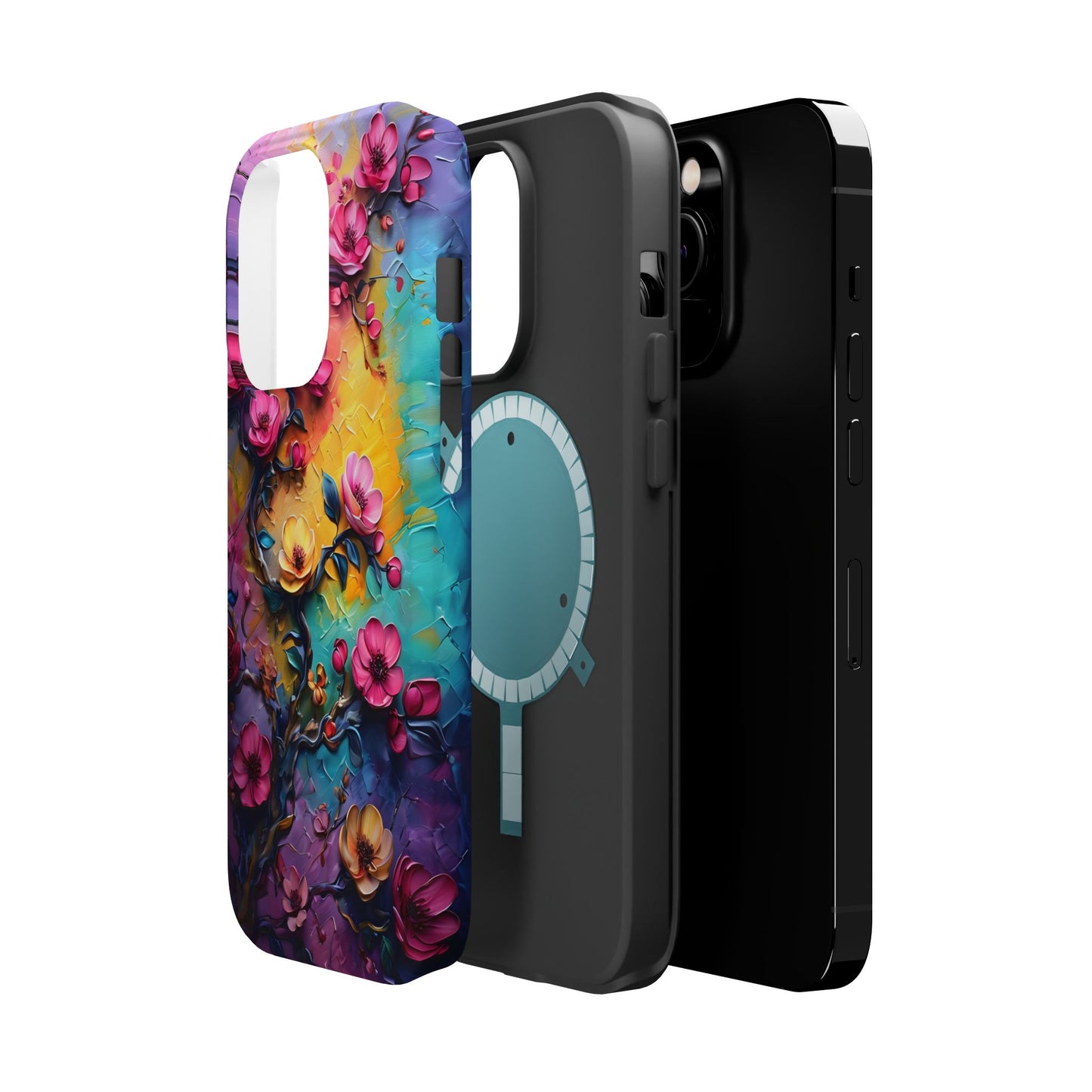 Floral Magnetic Tough Case, Vibrant Phone Cover, Durable Protection, Gift for Flower Lovers, Colorful Floral Design