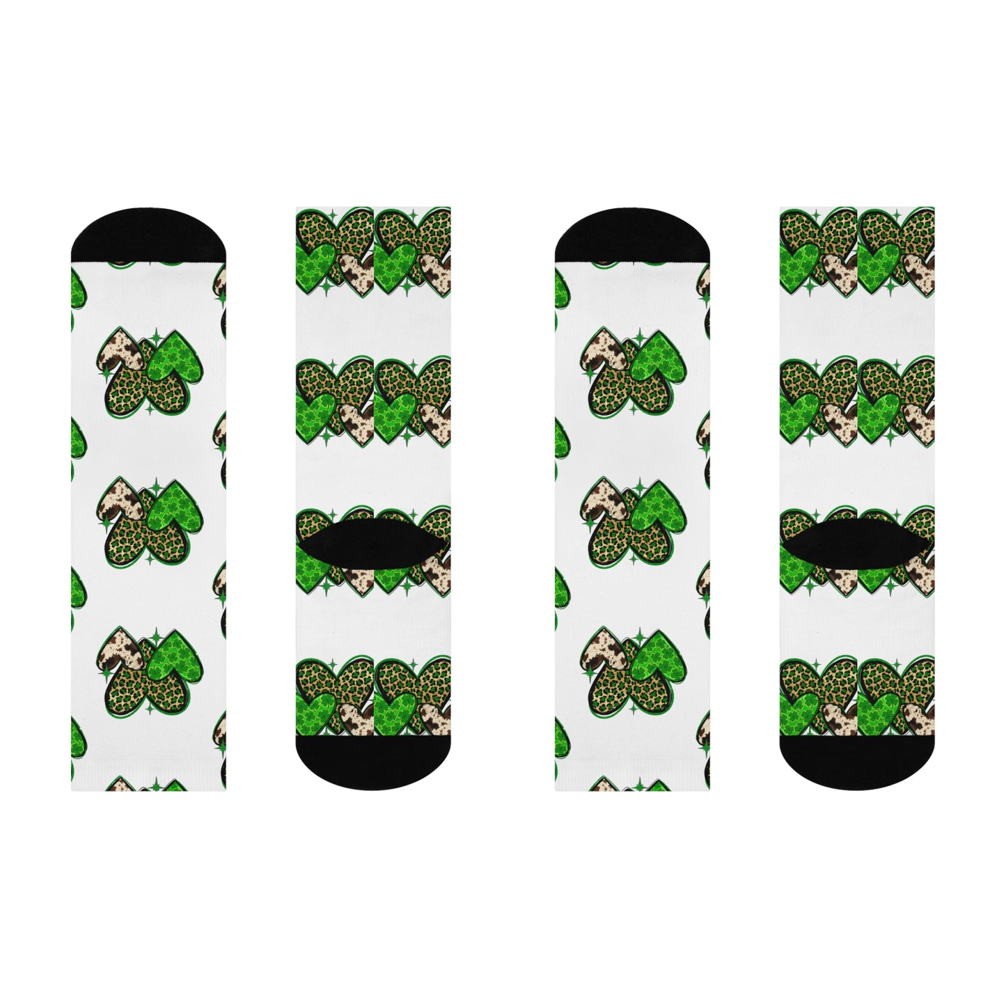 Cushioned Crew Socks Featuring Trendy Green Hearts, Fun Fashion Socks, Unique Gift for Her, St. Patricks Day, Everyday Wear, Cool Patterns