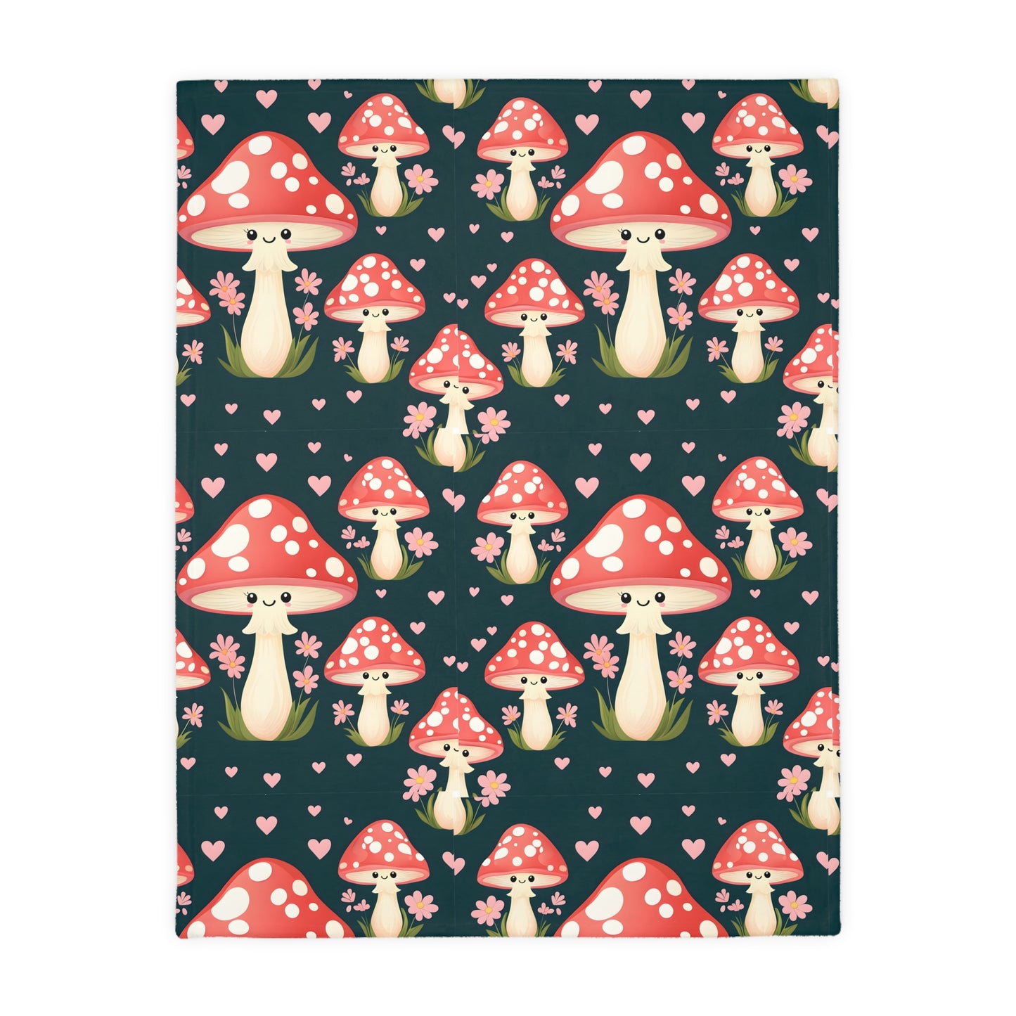 Mushroom Love Velveteen Blanket, Cozy Microfiber Throw, Cute Home Decor, Gift for Nature Lovers, Perfect for Kids and Collectors