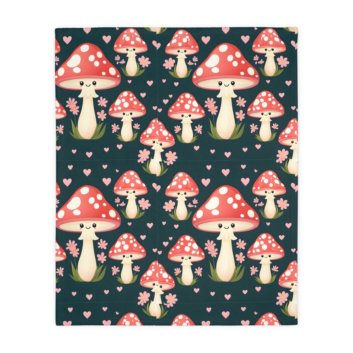 Mushroom Love Velveteen Blanket, Cozy Microfiber Throw, Cute Home Decor, Gift for Nature Lovers, Perfect for Kids and Collectors