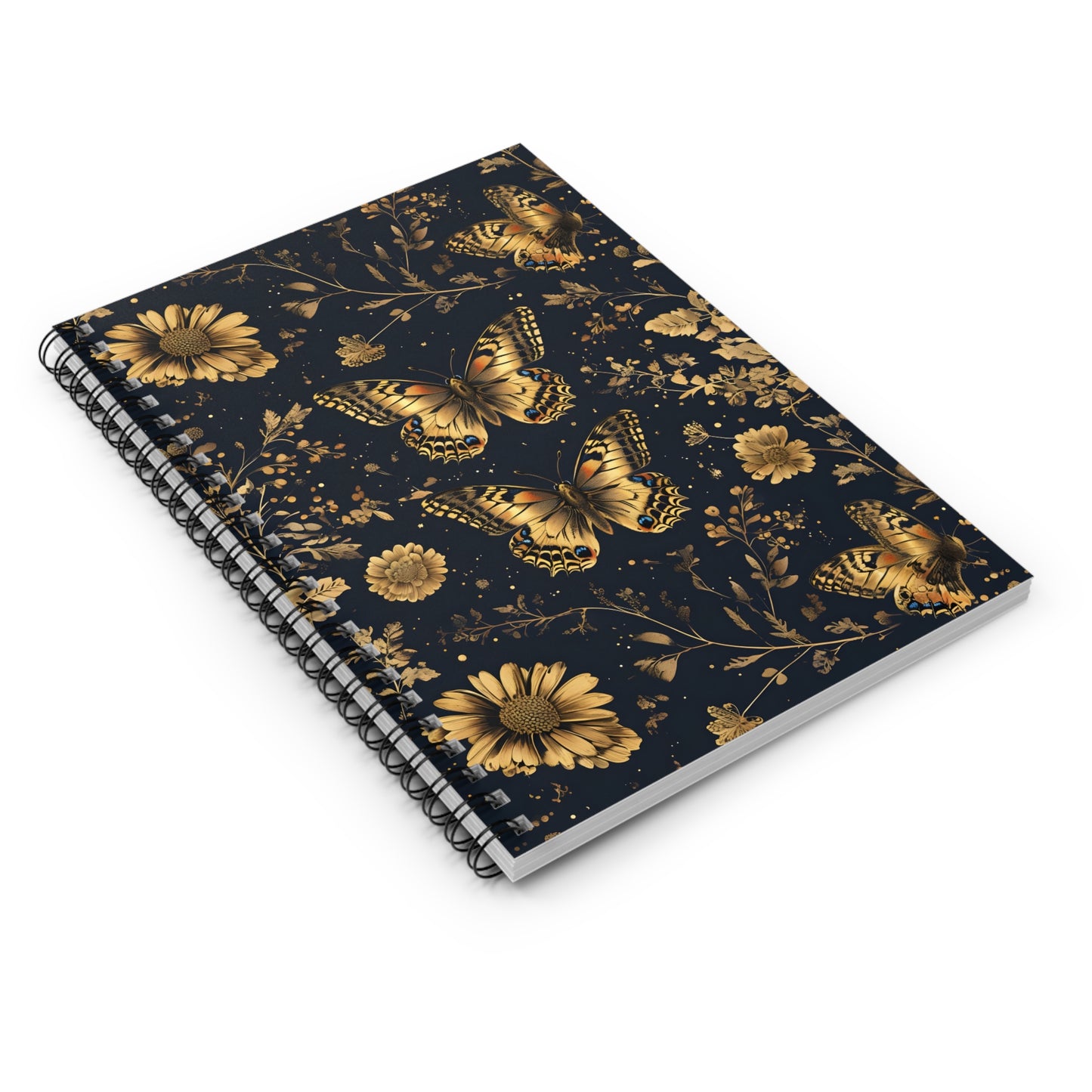 Golden Butterfly Journal - Ruled Line Spiral Notebook, Gift for Nature Lovers, Elegant School Supplies, Writing Journal