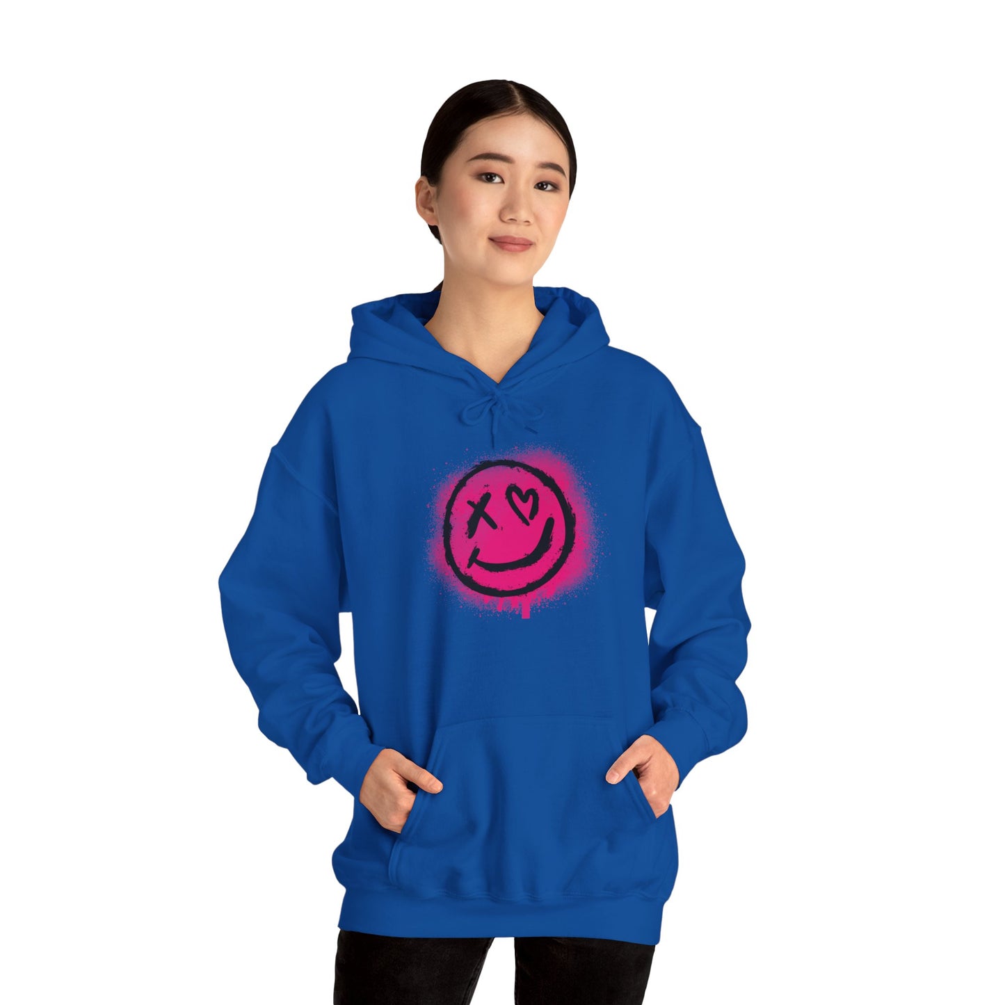 Smiley Hoodie, Cozy Gift for Friends, Streetwear, Casual Vibes, Ideal for Fall, Eye-Catching Design, Heavy Blend Sweatshirt, Unisex Hoodie,