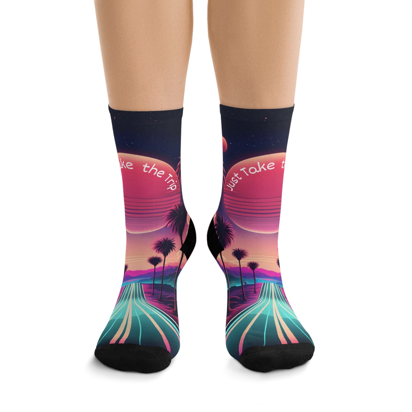 Socks, Retro Sunset Adventure Design, Eco-Friendly Gift, Summer Vibes, Unique Footwear, Travel Accessories