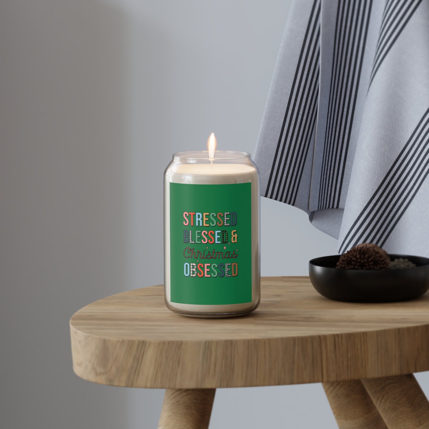 Christmas Aromatherapy Candle, Stressed Blessed & Christmas Obsessed, Holiday Gift, Cozy Home Decor, Festive Scented Candle, Relaxing Candle