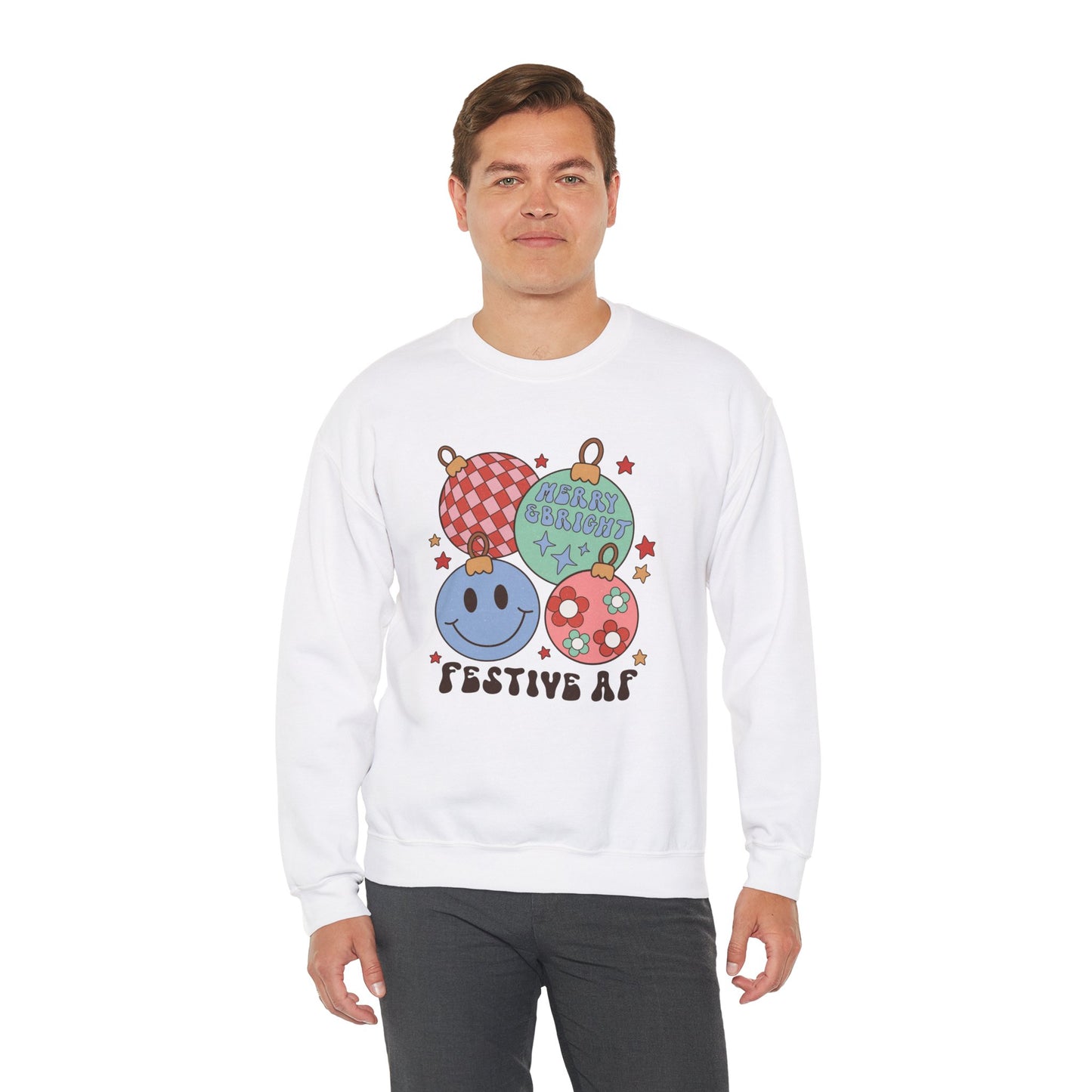 Festive AF Christmas Sweatshirt, Unisex Holiday Crewneck, Merry & Bright Winter Wear, Cozy Christmas Gift, Fun Seasonal