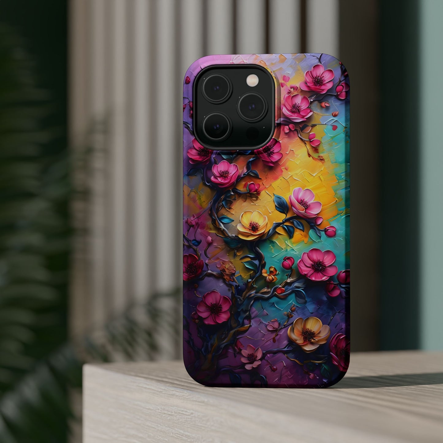 Floral Magnetic Tough Case, Vibrant Phone Cover, Durable Protection, Gift for Flower Lovers, Colorful Floral Design