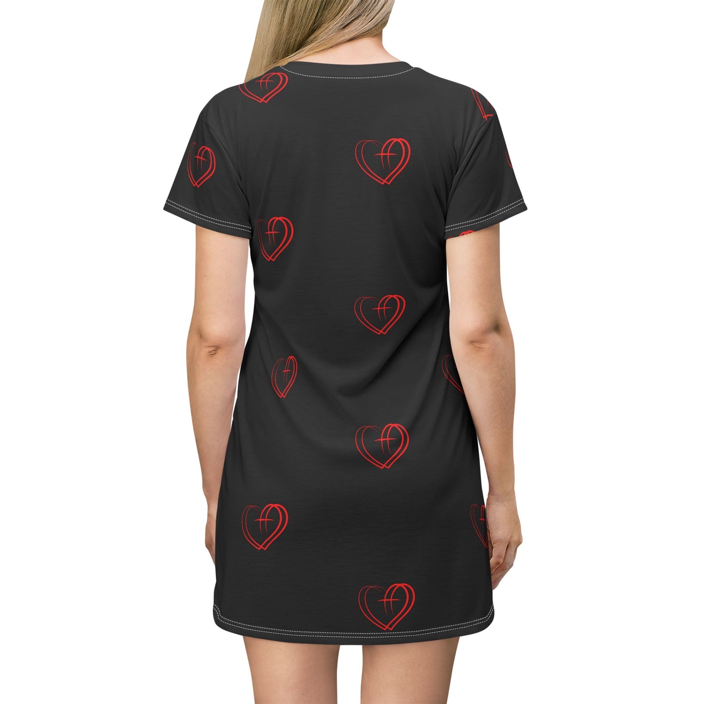 Love Hearts T-Shirt Dress - Casual Fashion, Heart Prints, Gift for Her, Summer Wear, Valentines Day Outfit, Lounge Dress