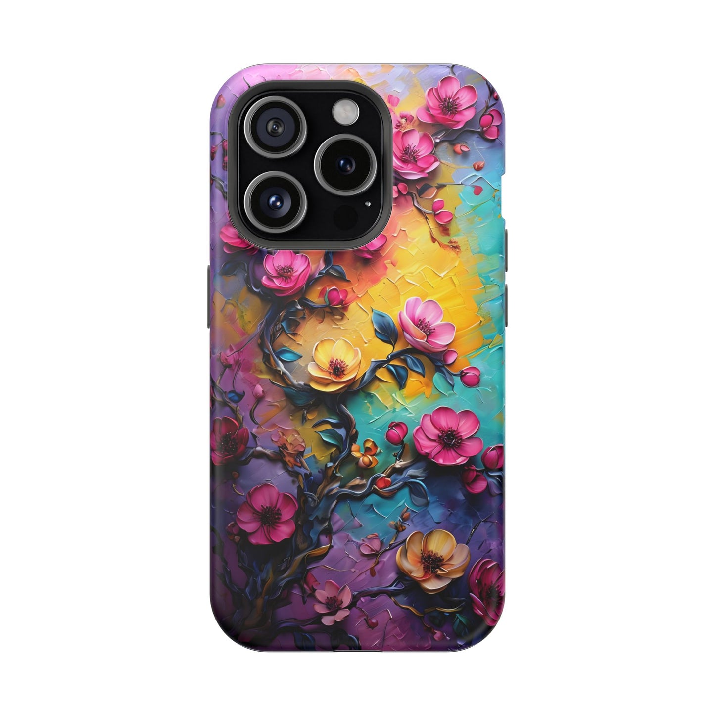 Floral Magnetic Tough Case, Vibrant Phone Cover, Durable Protection, Gift for Flower Lovers, Colorful Floral Design