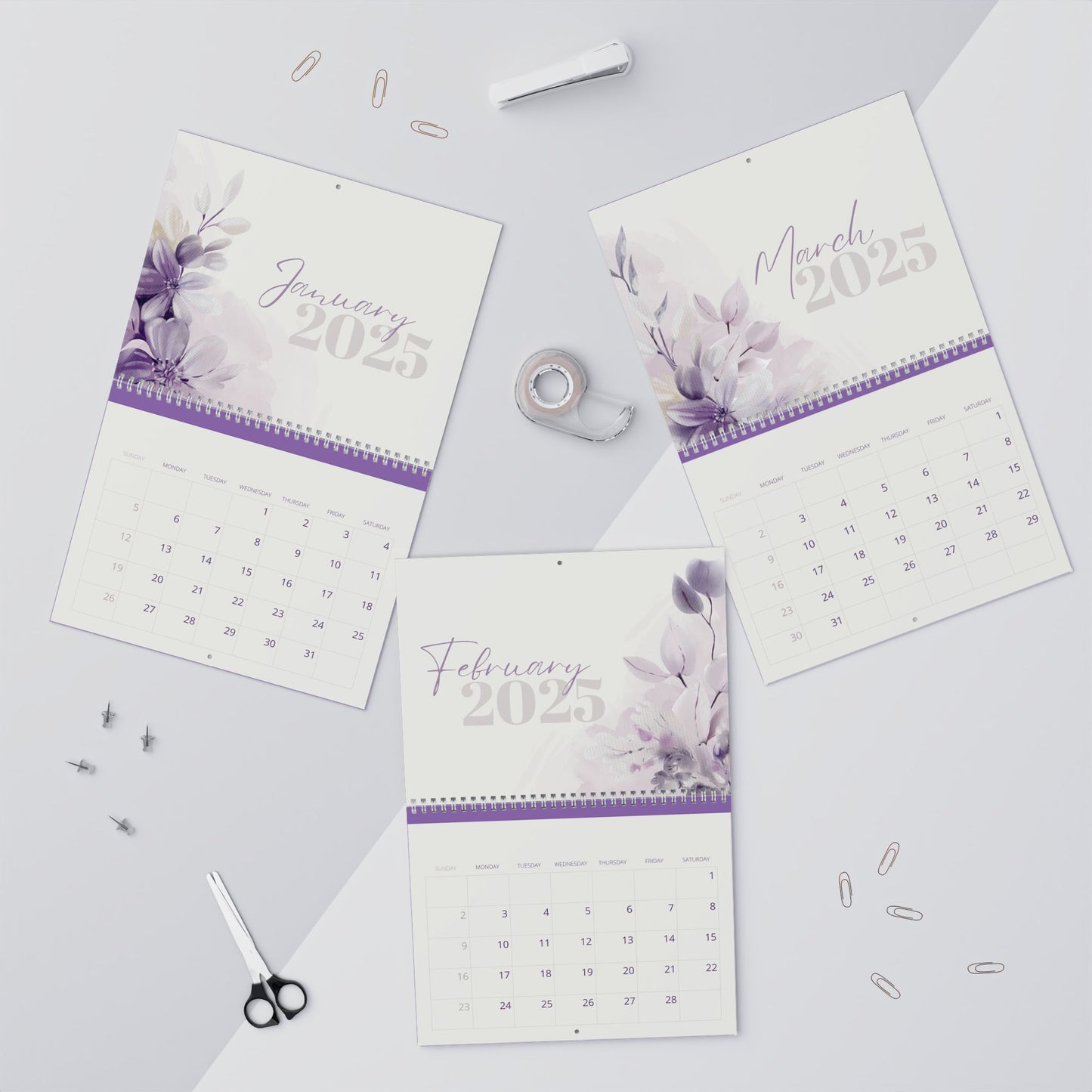 Elegant Floral Wall Calendar - Monthly Planner & Home Decor, Gift for Her, Office Wall Art, Motivational - 2025 Calendar