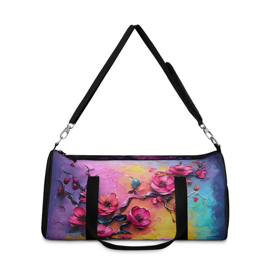 Colorful Floral Duffel Bag - Stylish Gym Bag, Weekend Travel Tote, Flower Print Luggage, Artist's Design Bag, Gift for Her