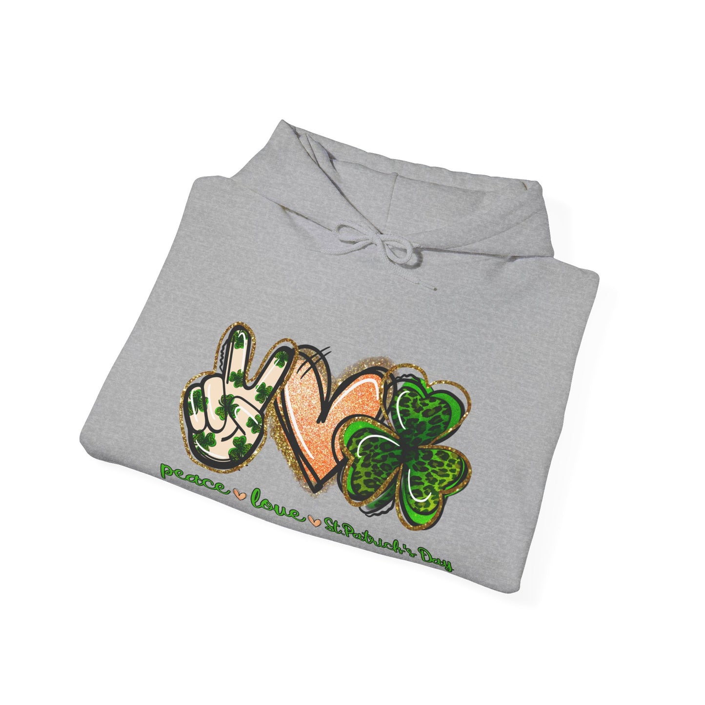 Peace Love Shamrocks Unisex Hoodie, St. Patricks Day Sweatshirt, Irish Gift, Eco-Friendly Clothing, Cozy Casual Wear