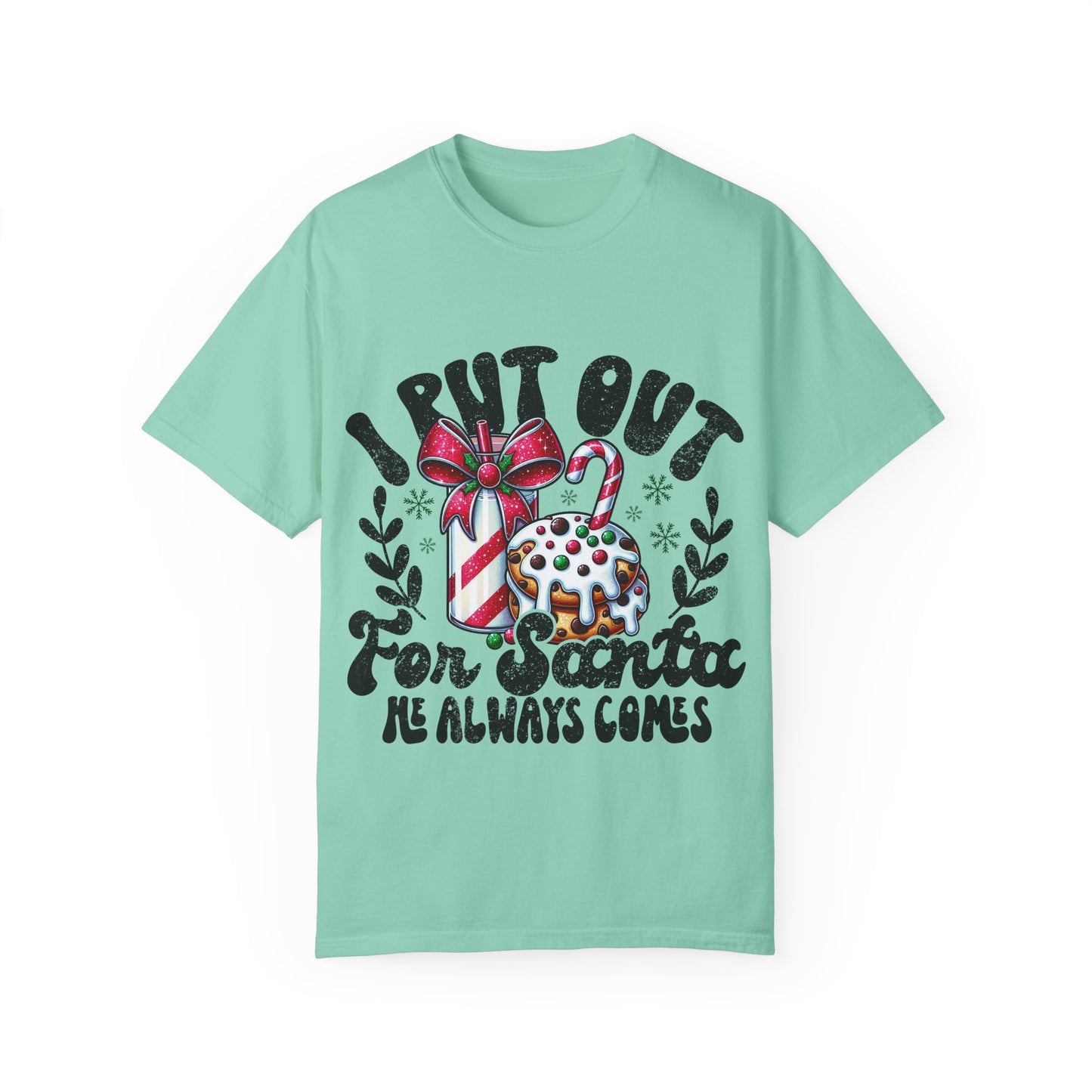 I Put Out for Santa Unisex Garment-Dyed T-shirt, Fun Holiday Tee, Christmas Gift, Festive Apparel, Cute Winter Shirt