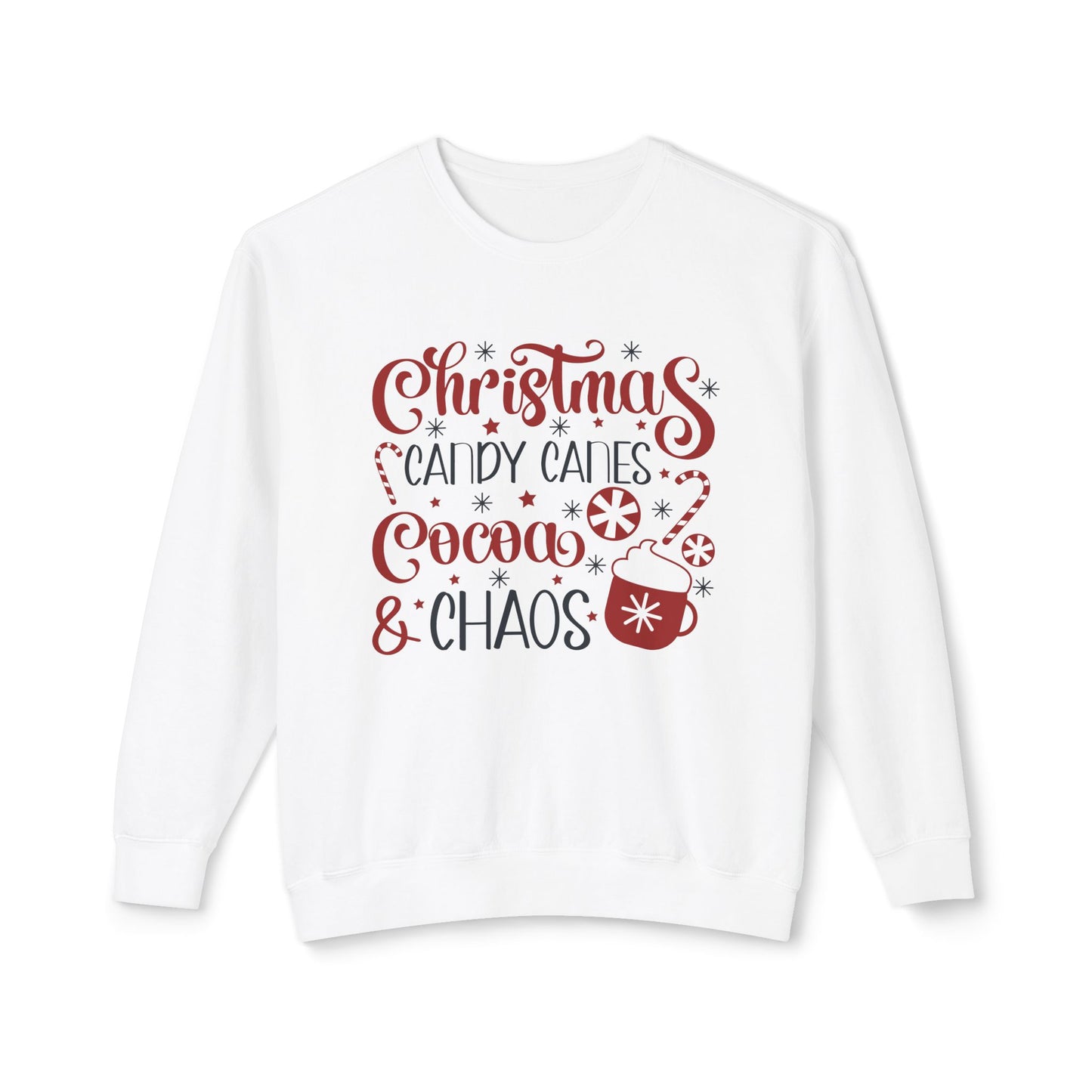 Christmas Candy Canes Cocoa & Chaos Sweatshirt, Unisex Holiday Apparel, Cozy Winter Gift, Festive Sweater, Seasonal Wear