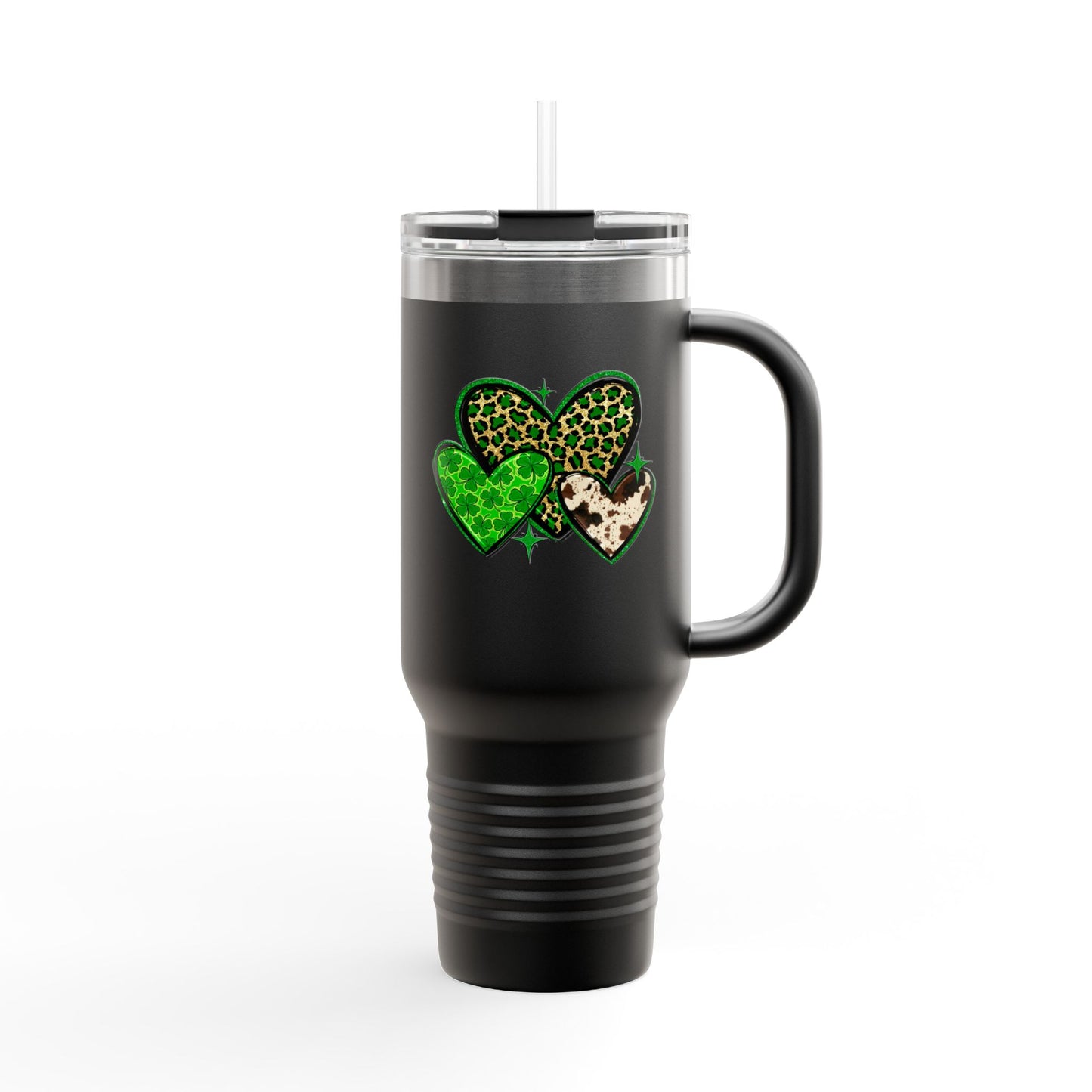 St Patricks Day Love Insulated Travel Mug, 40oz | Cute Green Heart Design | Perfect for Road Trips & Gifts | Ideal for Travel Lovers, Coffee