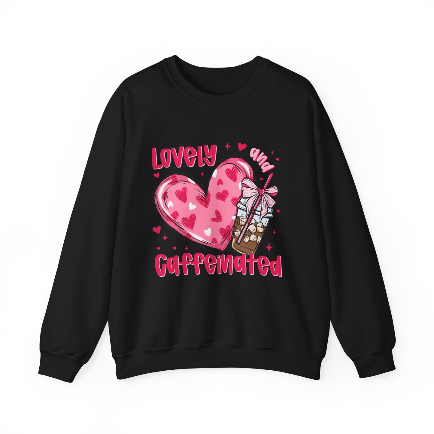 Lovely Caffeinated Unisex Crewneck Sweatshirt - Cozy Heart Design