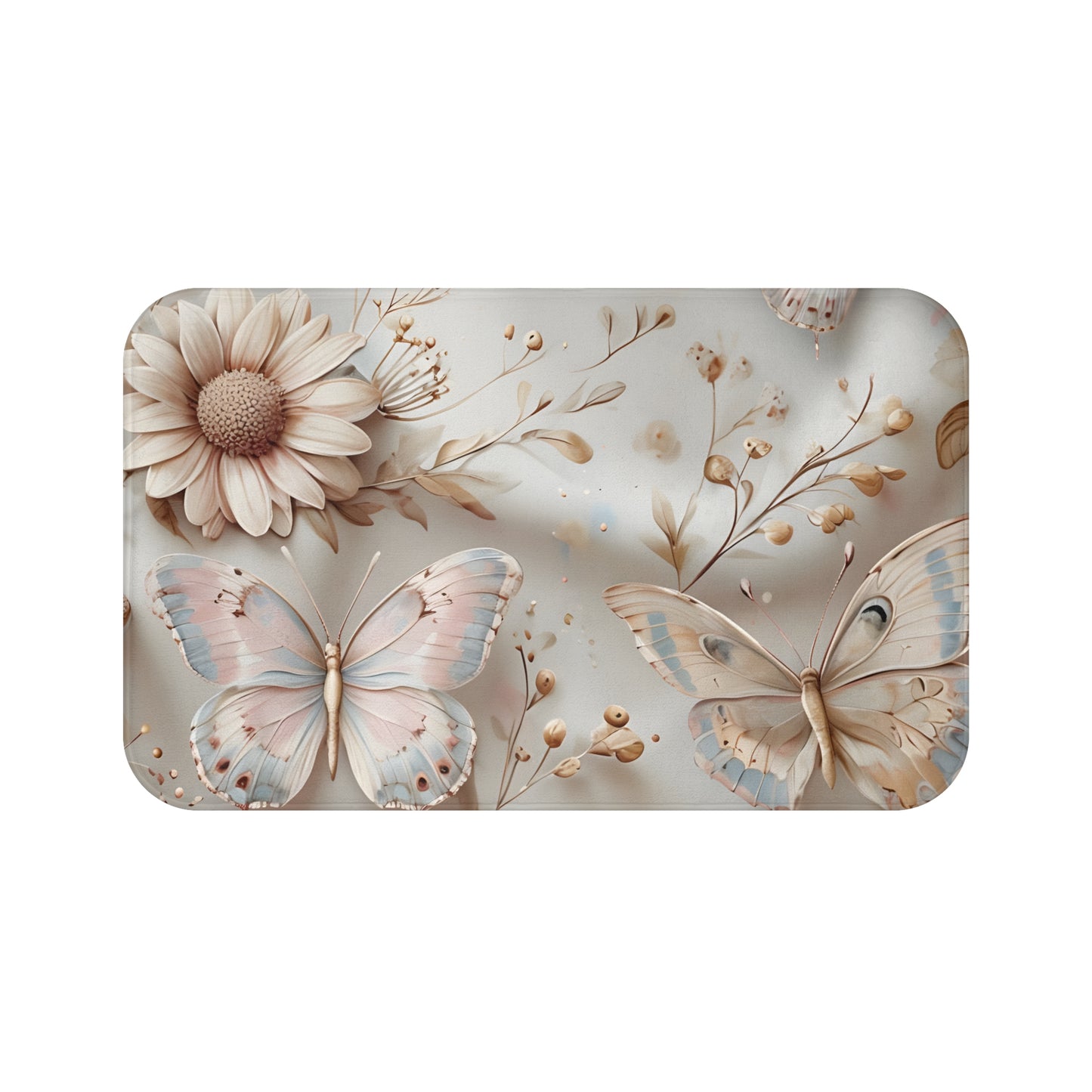 Butterfly Garden Bath Mat - Floral Decor, Home Accessory, Bathroom Gift, Spring Decor, Nature Inspired