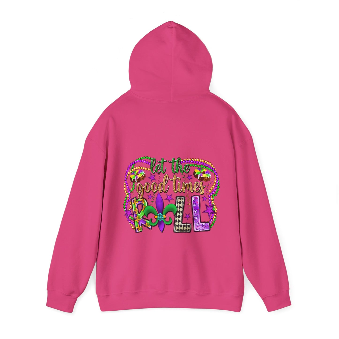 Mardi Gras Celebration Hoodie, Unisex Heavy Blend Sweatshirt, Fun Graphic Pullover, Party Apparel, Carnival Clothing, Festival Outfit