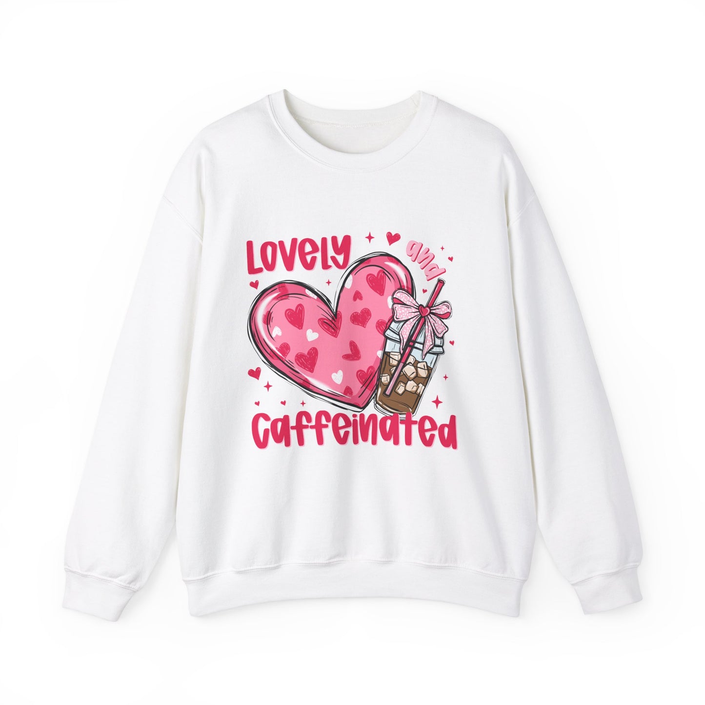 Lovely Caffeinated Unisex Crewneck Sweatshirt - Cozy Heart Design