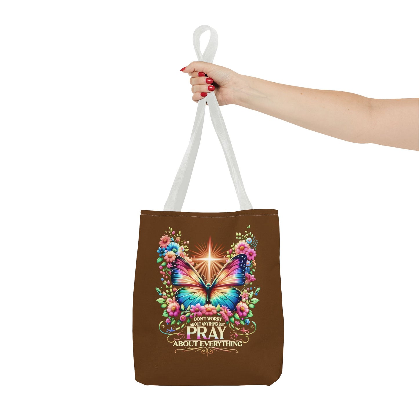 Inspirational Butterfly Tote Bag - "Don't Worry, Pray About Everything" - Motivational Gift, Eco-Friendly Tote, Reusable Shopping Bag,